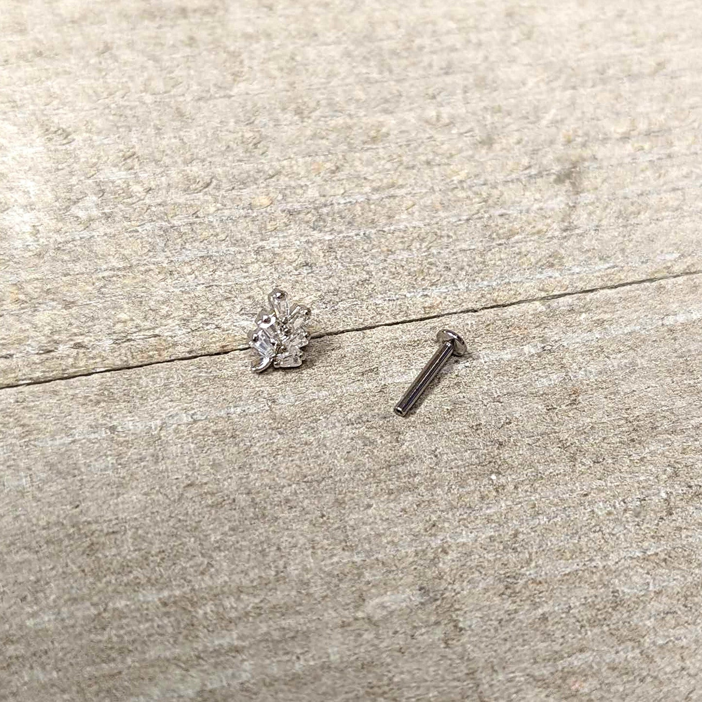16G 5/16 Clear CZ Gem Leafy Branch Threadless Labret Monroe Tragus