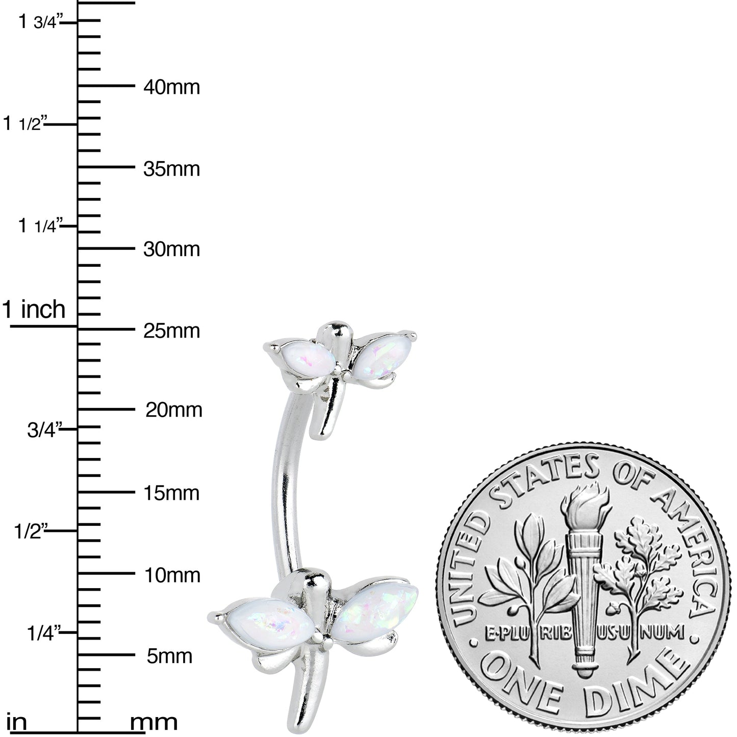 White Opalescent Simple Stylized Dragonfly Double Mount Belly Ring
