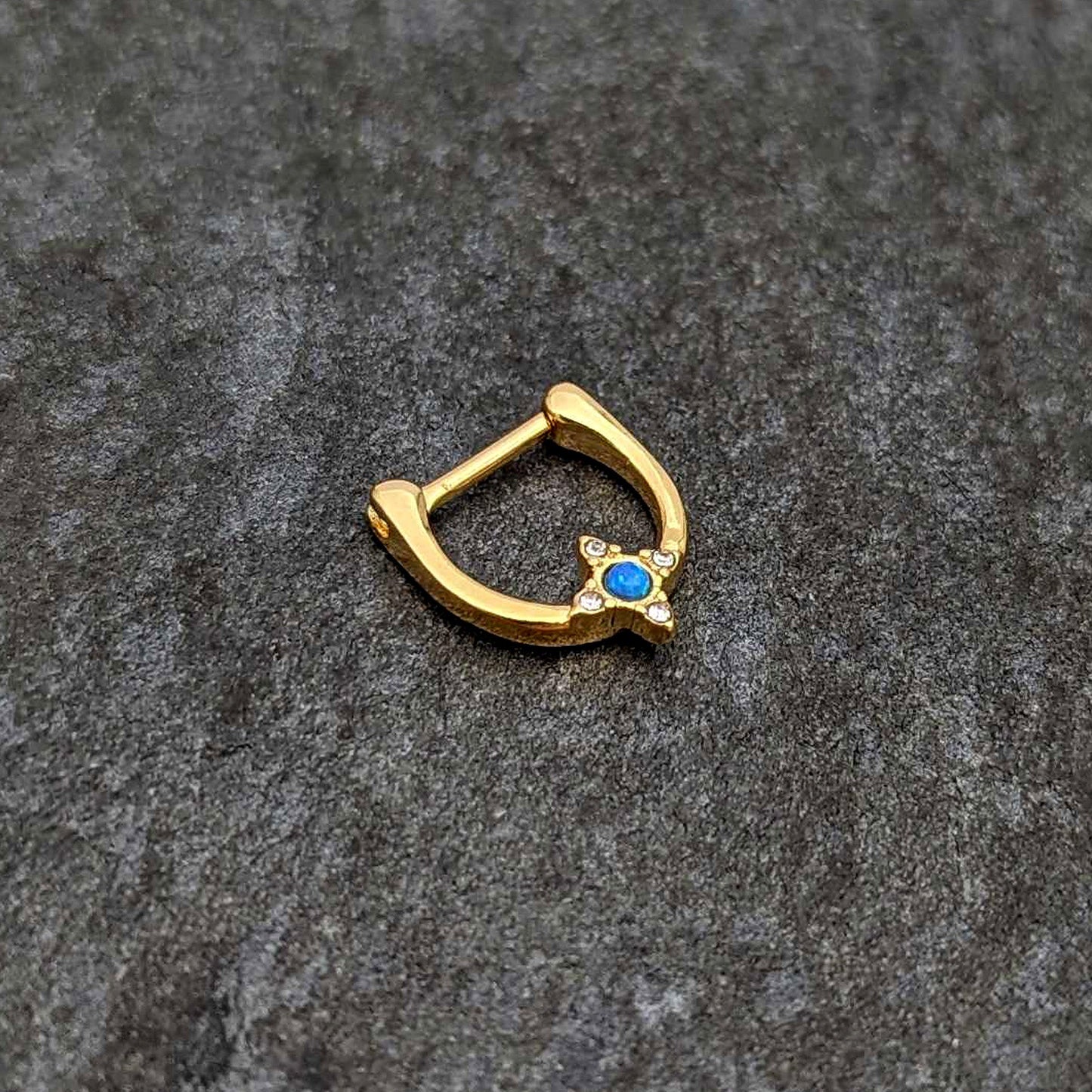 16G 5/16 Blue Synthetic Opal Gold Tone Rhombus Cartilage Clicker