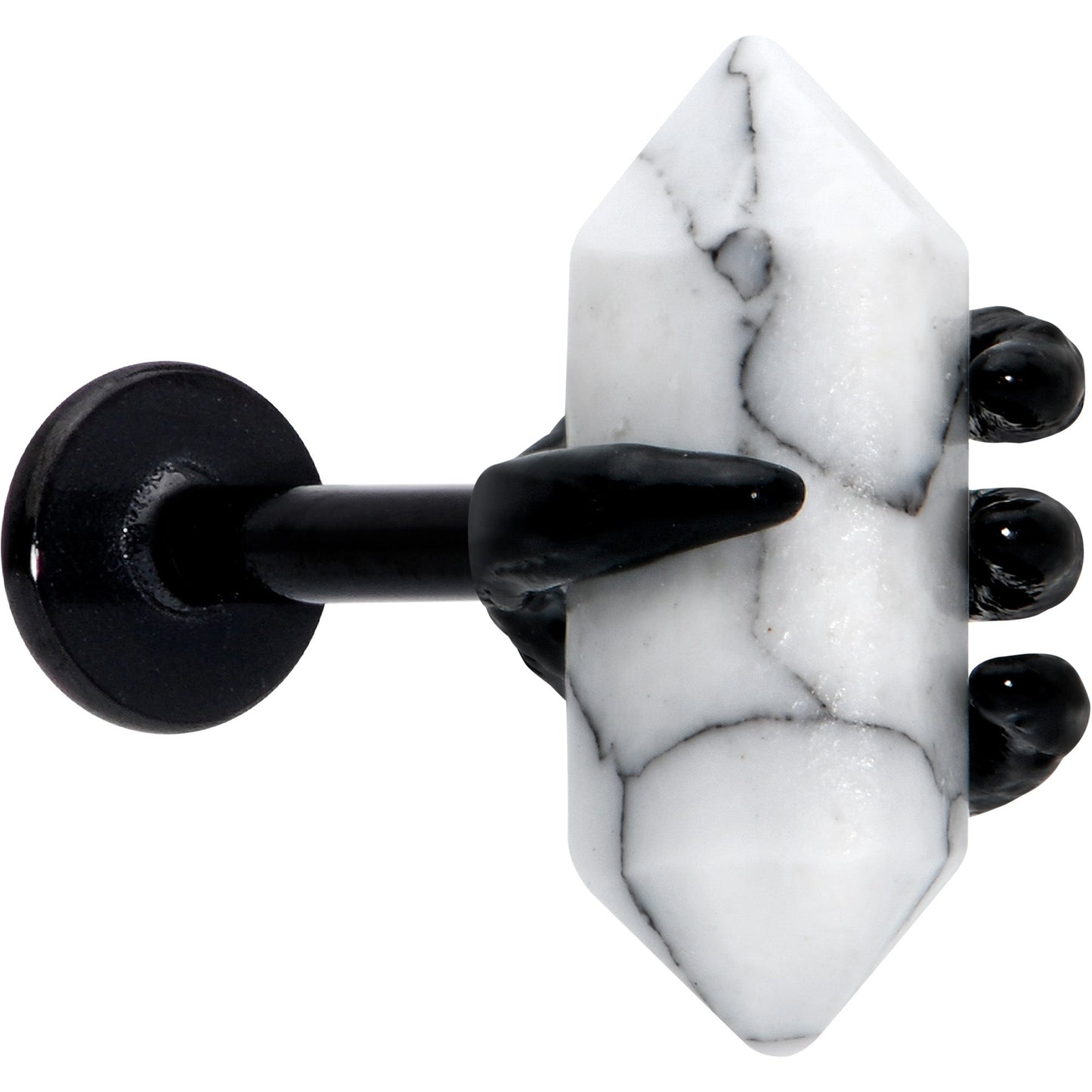 16G 5/16 White Howlite Black Claw Obelisk Labret Monroe Tragus