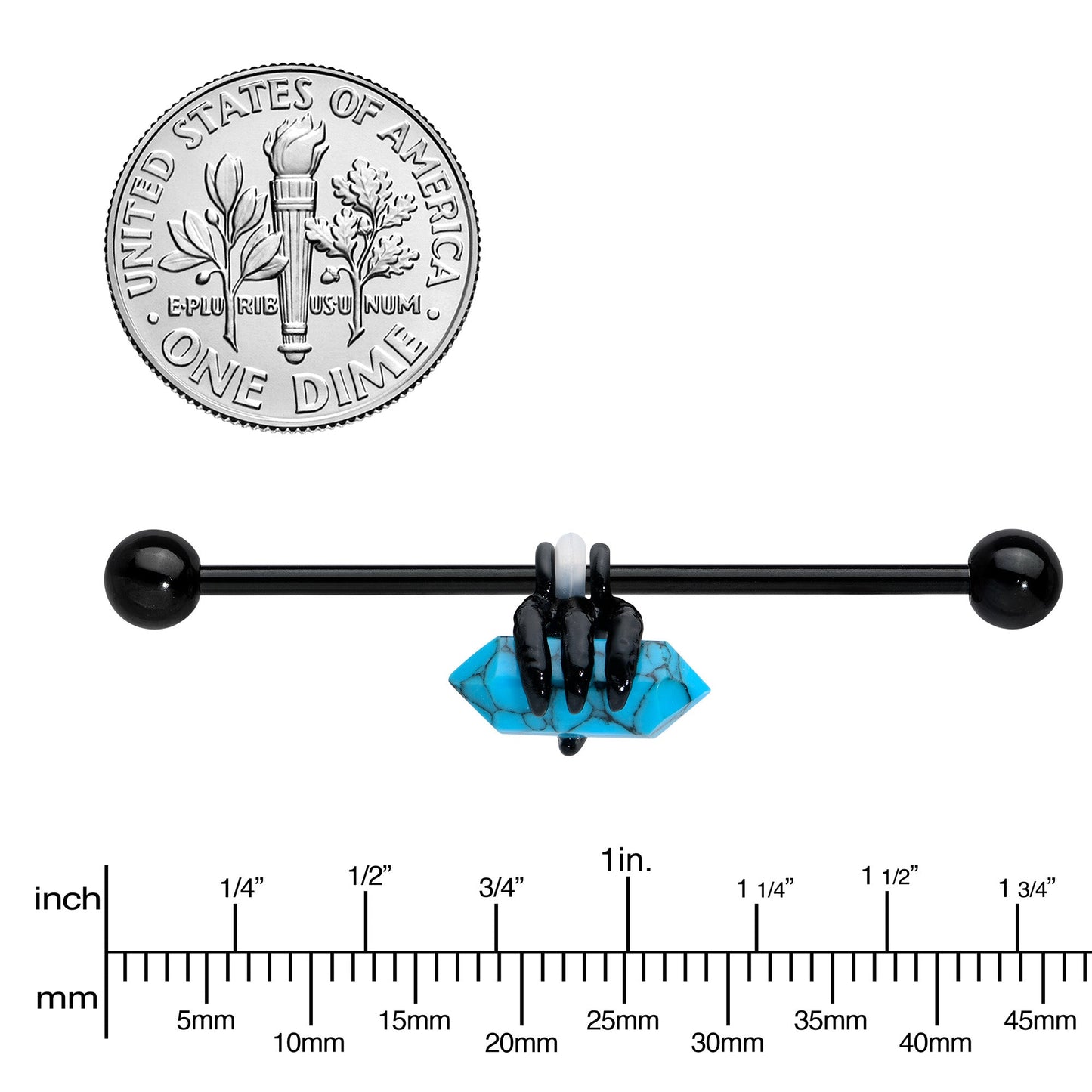 14G Blue Turquoise Black Claw Industrial Barbell 38mm