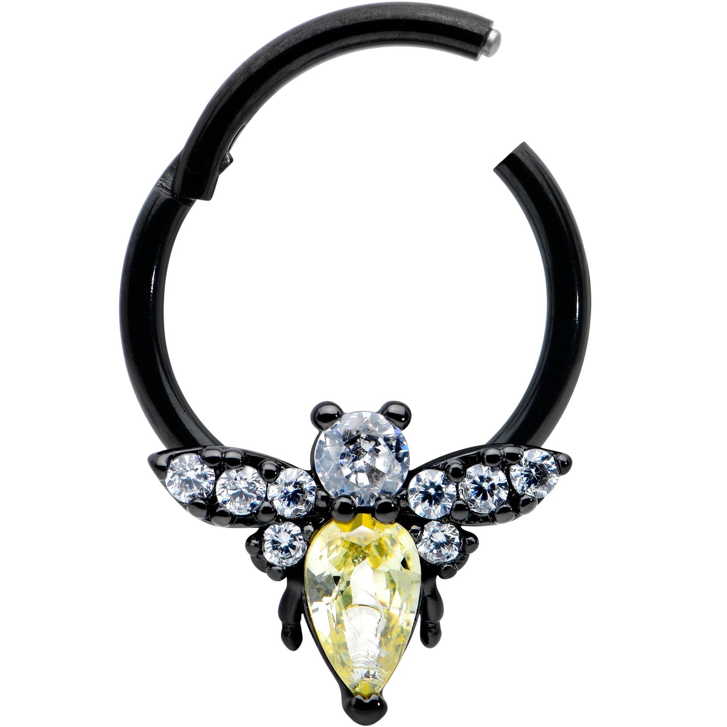 16G 3/8 Yellow Clear Gem Black Butterfly Hinged Segment Ring