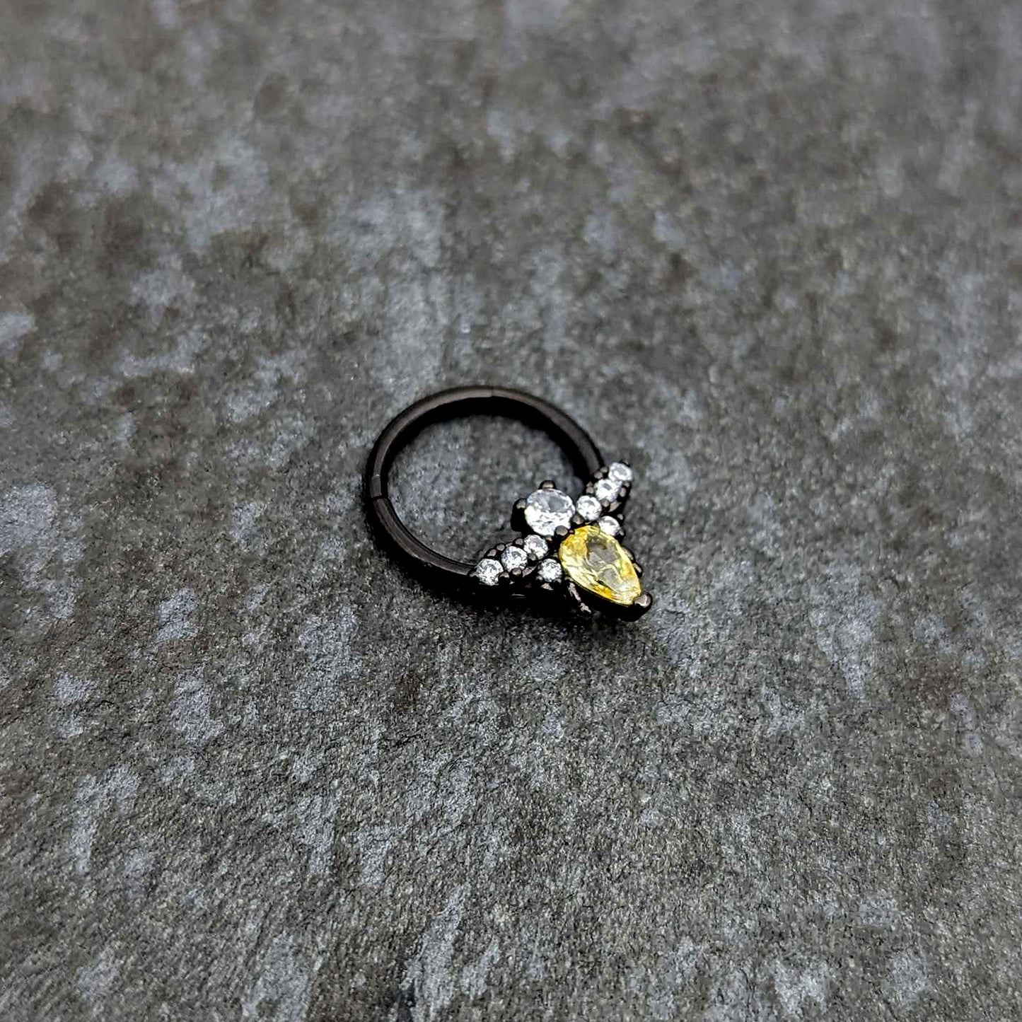16G 3/8 Yellow Clear Gem Black Butterfly Hinged Segment Ring