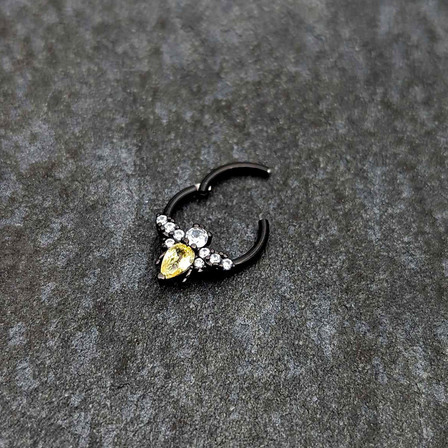 16G 3/8 Yellow Clear Gem Black Butterfly Hinged Segment Ring