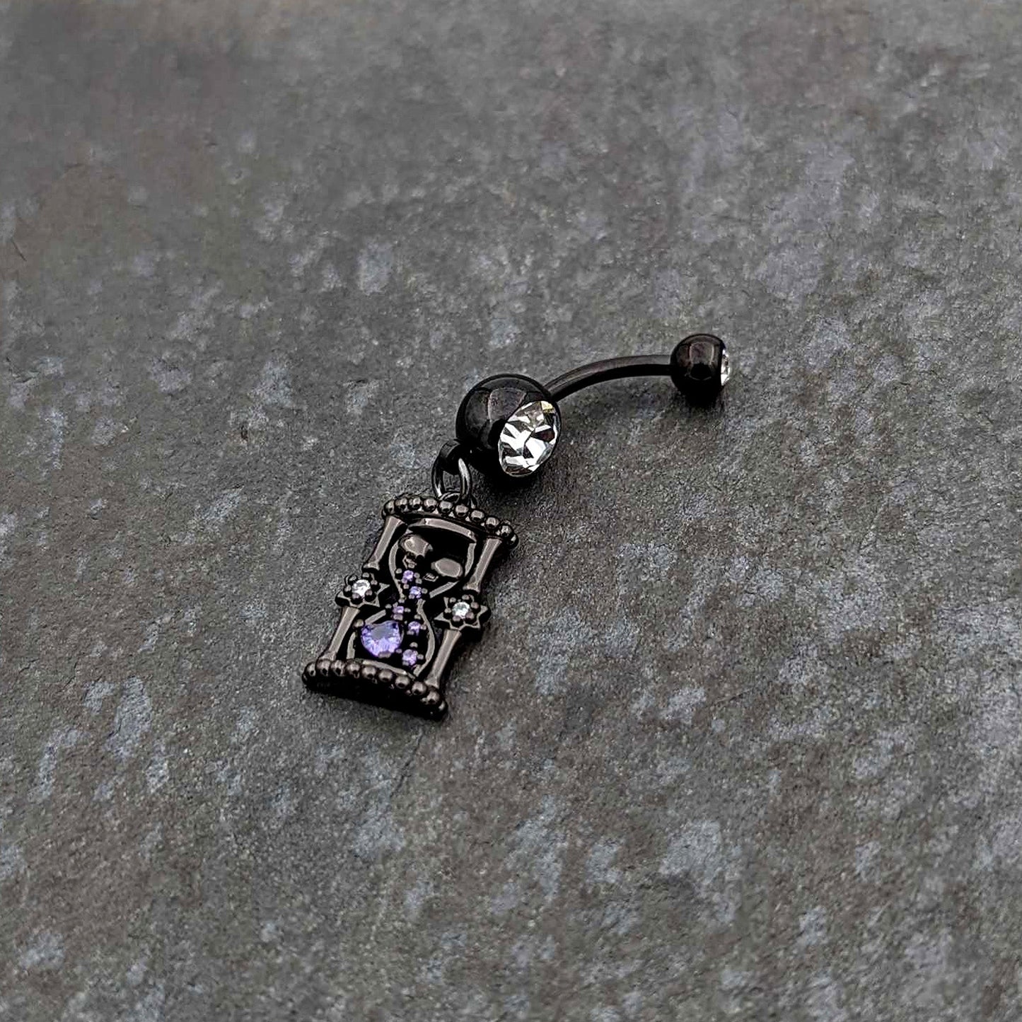 Clear Purple Gem Black Goth Heart Skulls Hourglass Dangle Belly Ring