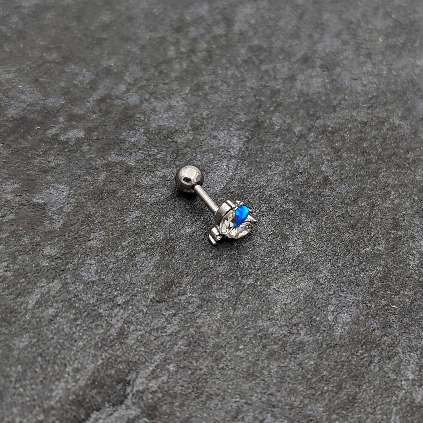 16G 1/4 Blue Synthetic Opal Style Flower Cartilage Tragus Earring
