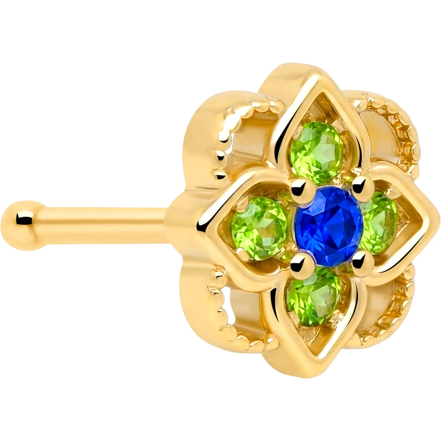 20G 1/4 Blue Gem Gold Tone Celtic Style Nose Bone