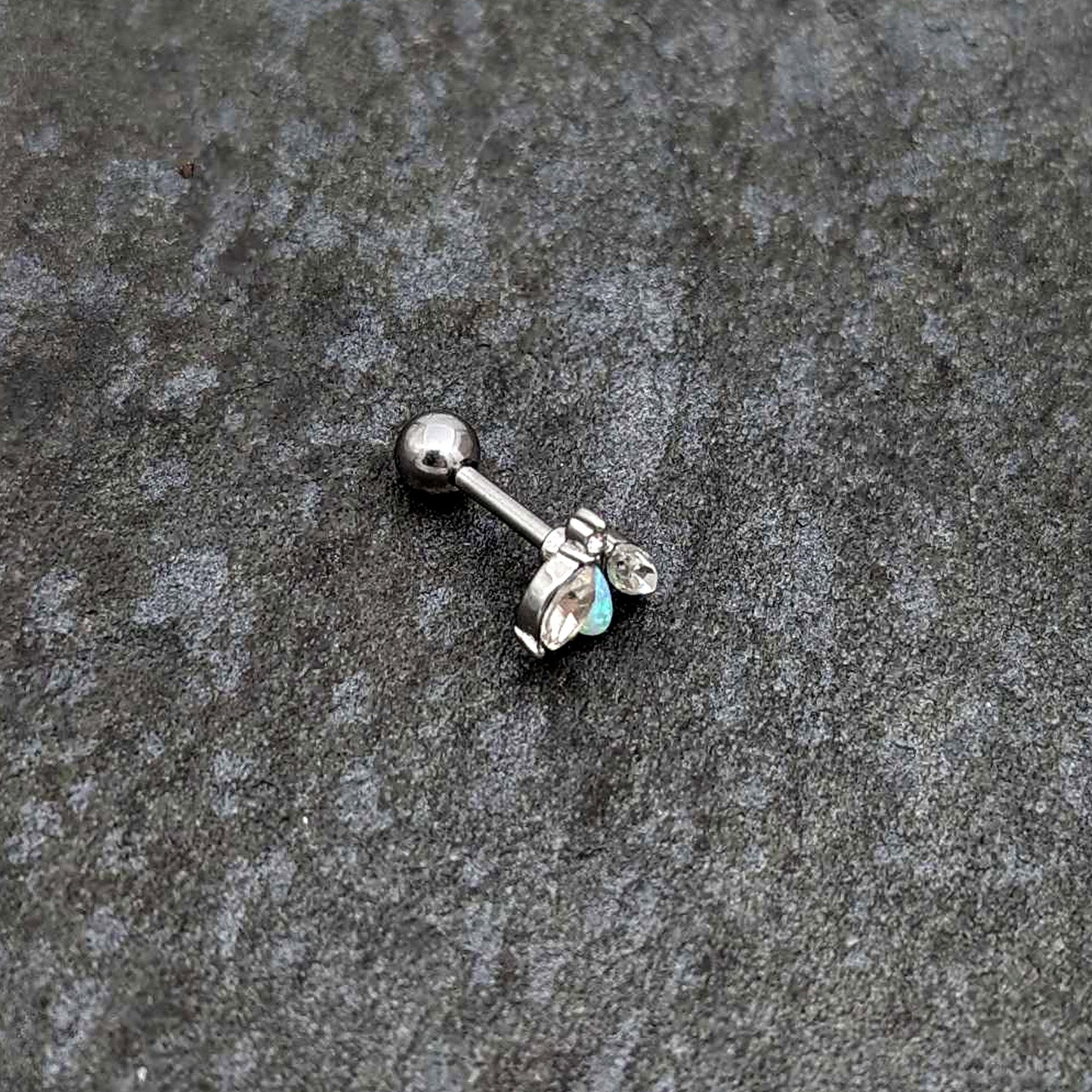16G 1/4 White Synthetic Opal Flower Cartilage Tragus Earring