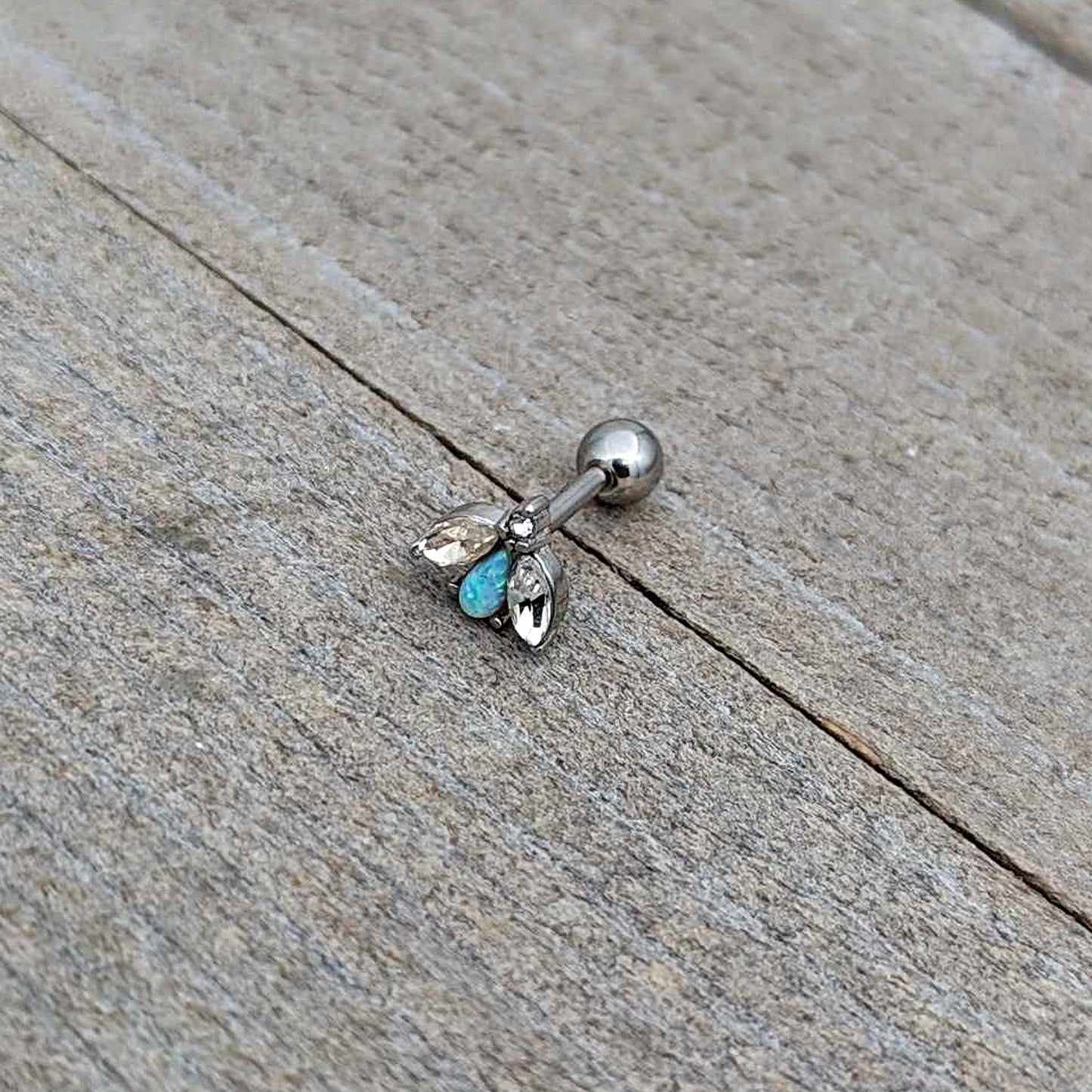 16G 1/4 White Synthetic Opal Flower Cartilage Tragus Earring