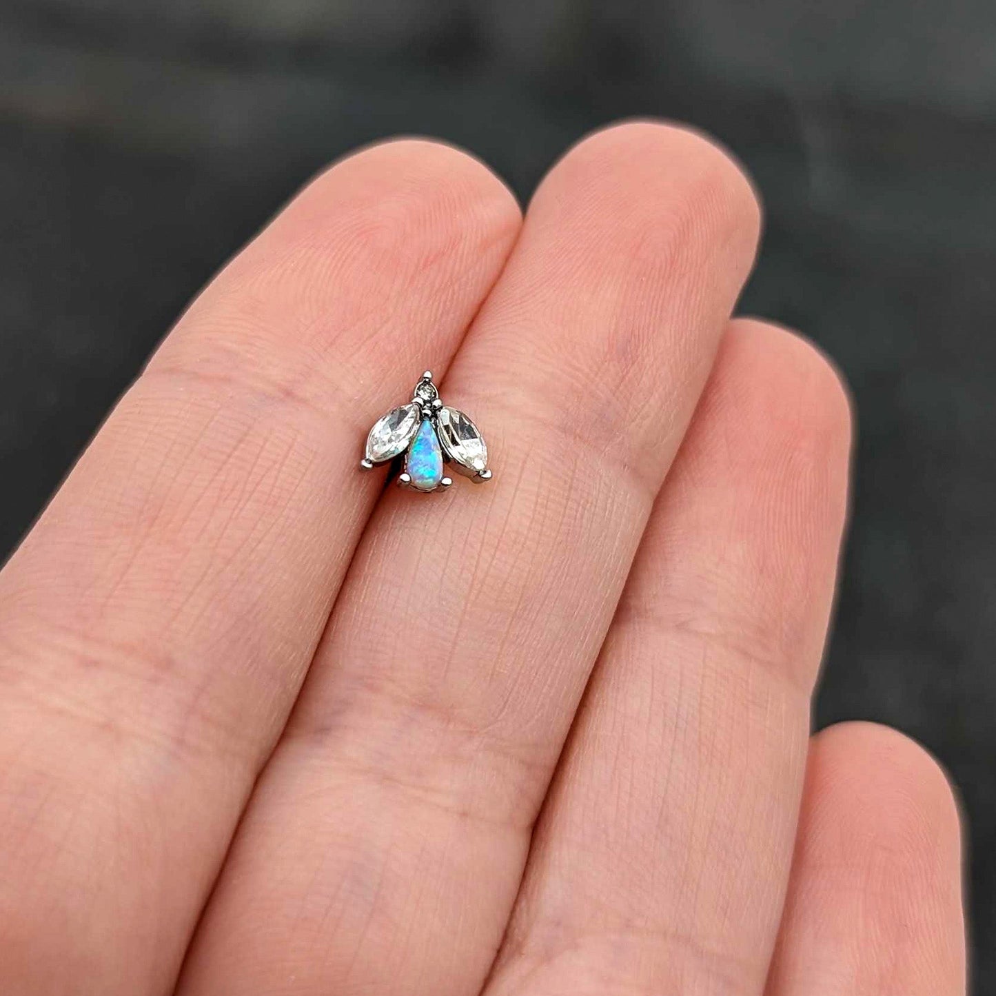 16G 1/4 White Synthetic Opal Flower Cartilage Tragus Earring