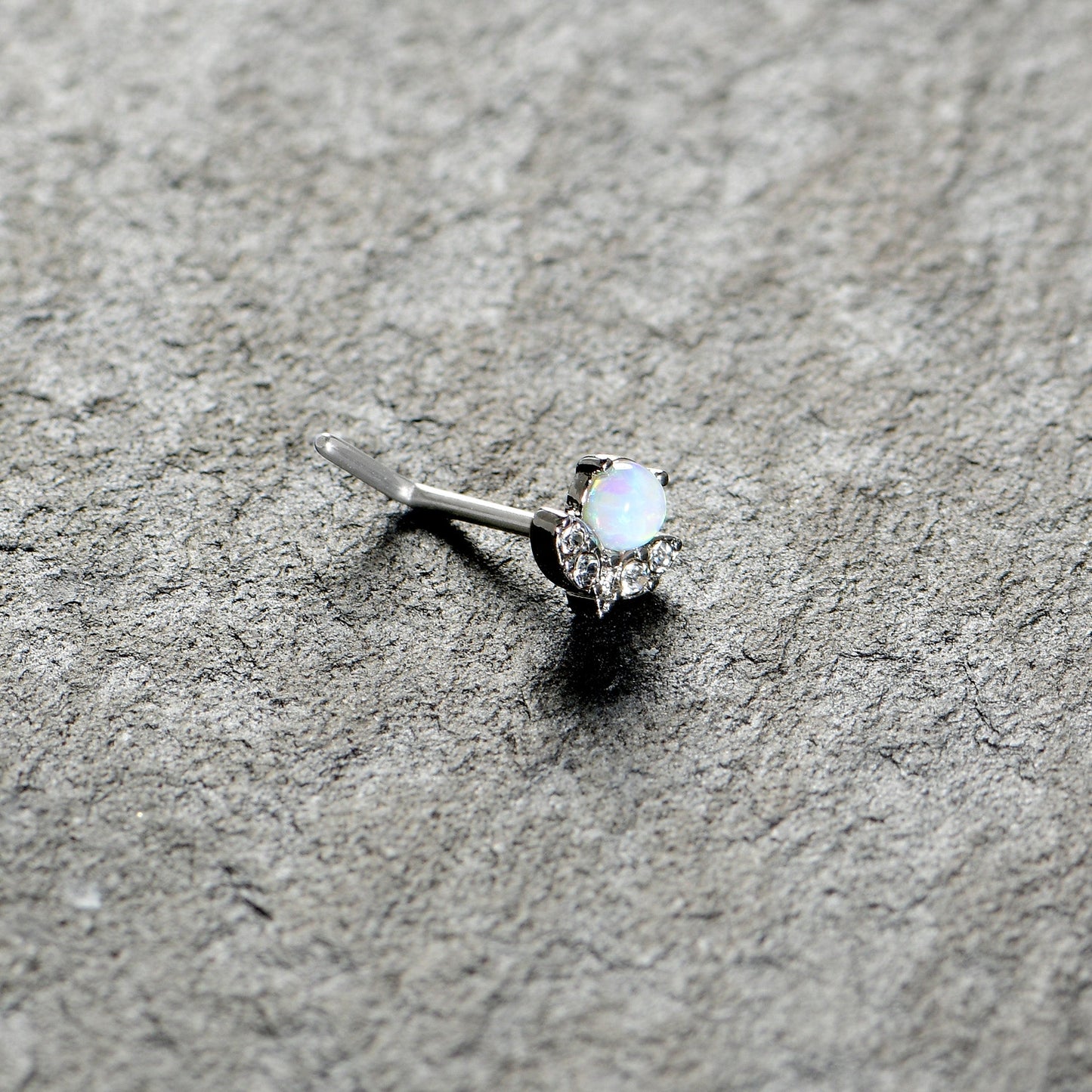 20G 7mm White Synthetic Opal Style Flower L Shape Nose Ring