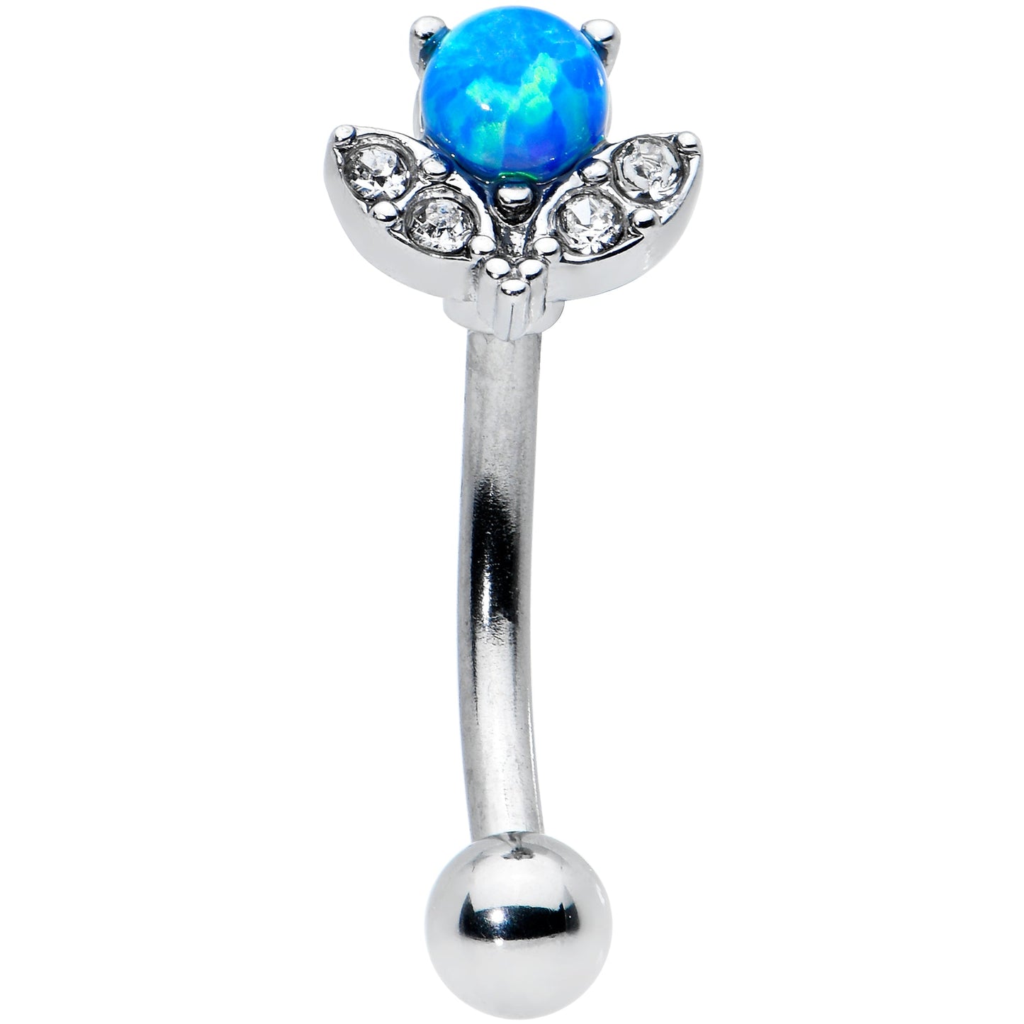 16G 5/16 Clear Gem Blue Faux Opal Style Flower Curved Eyebrow Ring