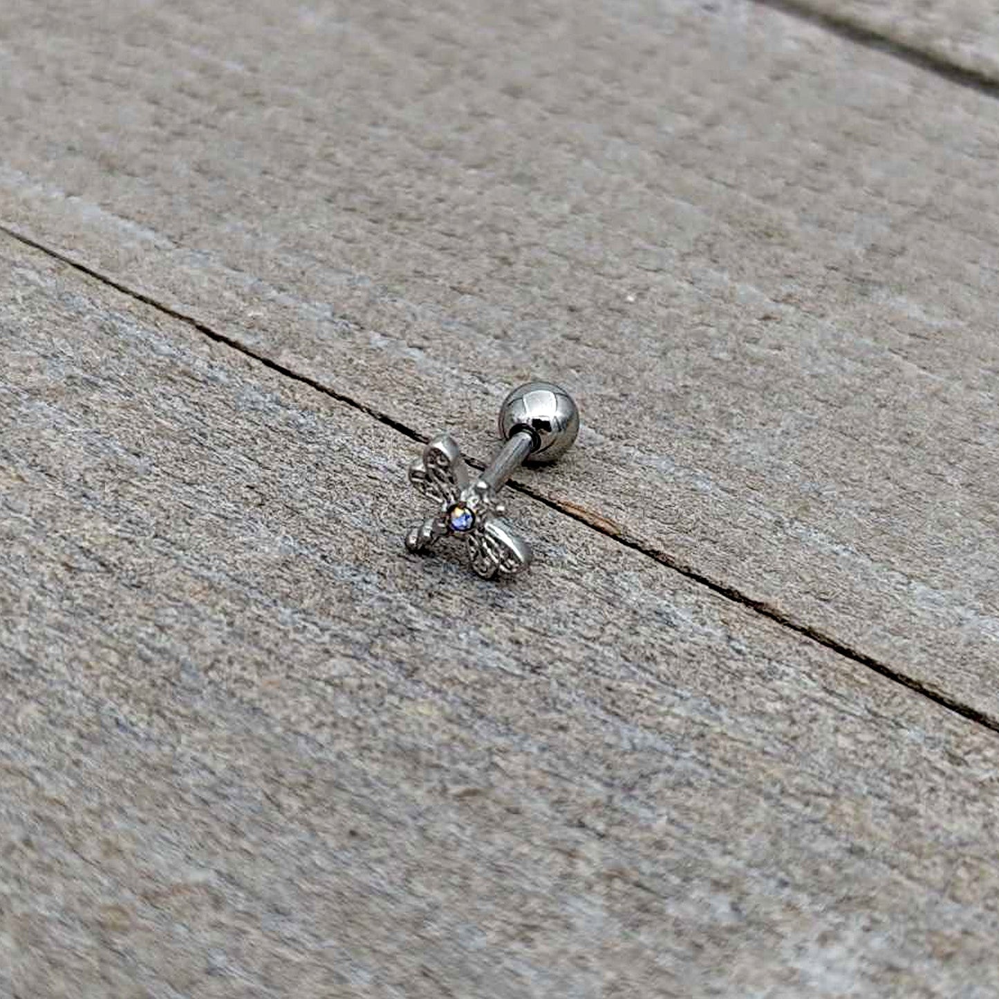 16G 1/4 Aurora Gem Ornate Dragonfly Cartilage Tragus Earring