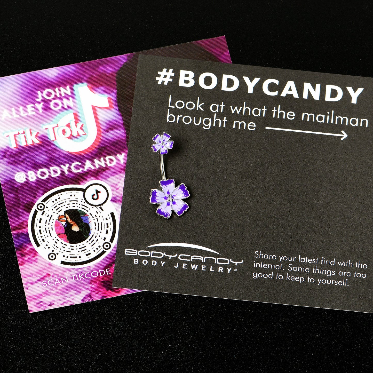 Purple Flower Textured Center Double Mount Belly Ring