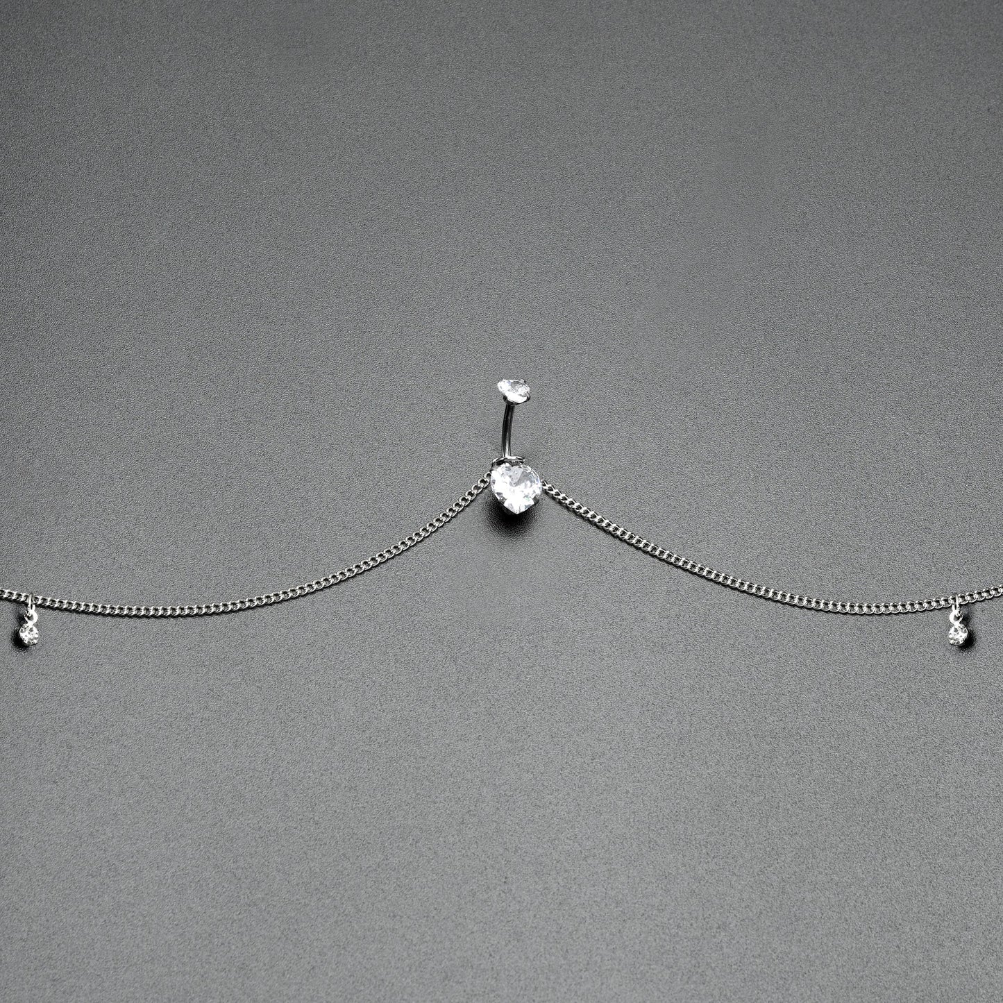 Clear Gem Double Heart Double Mount Belly Ring Belly Chain