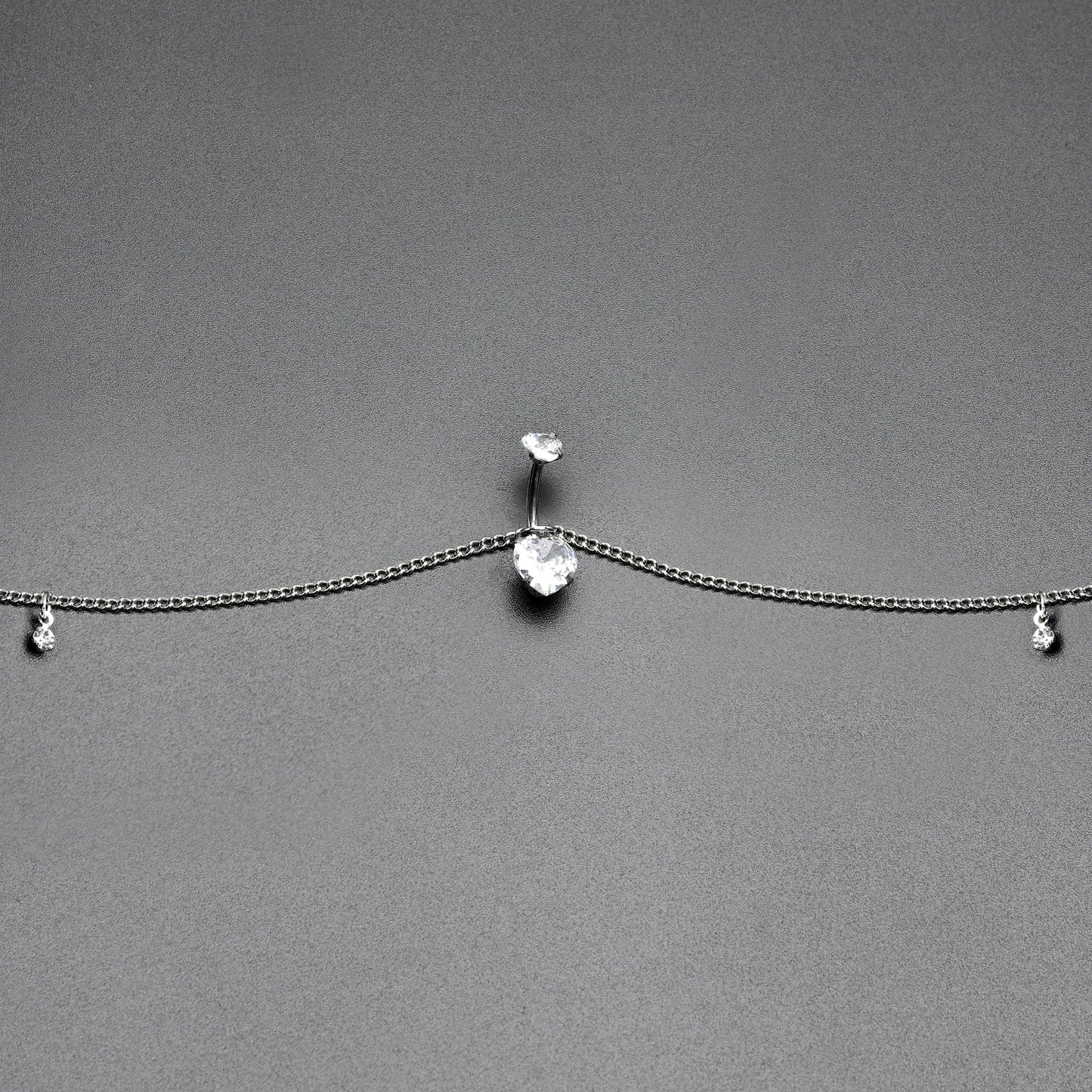 Clear Gem Double Heart Double Mount Belly Ring Belly Chain