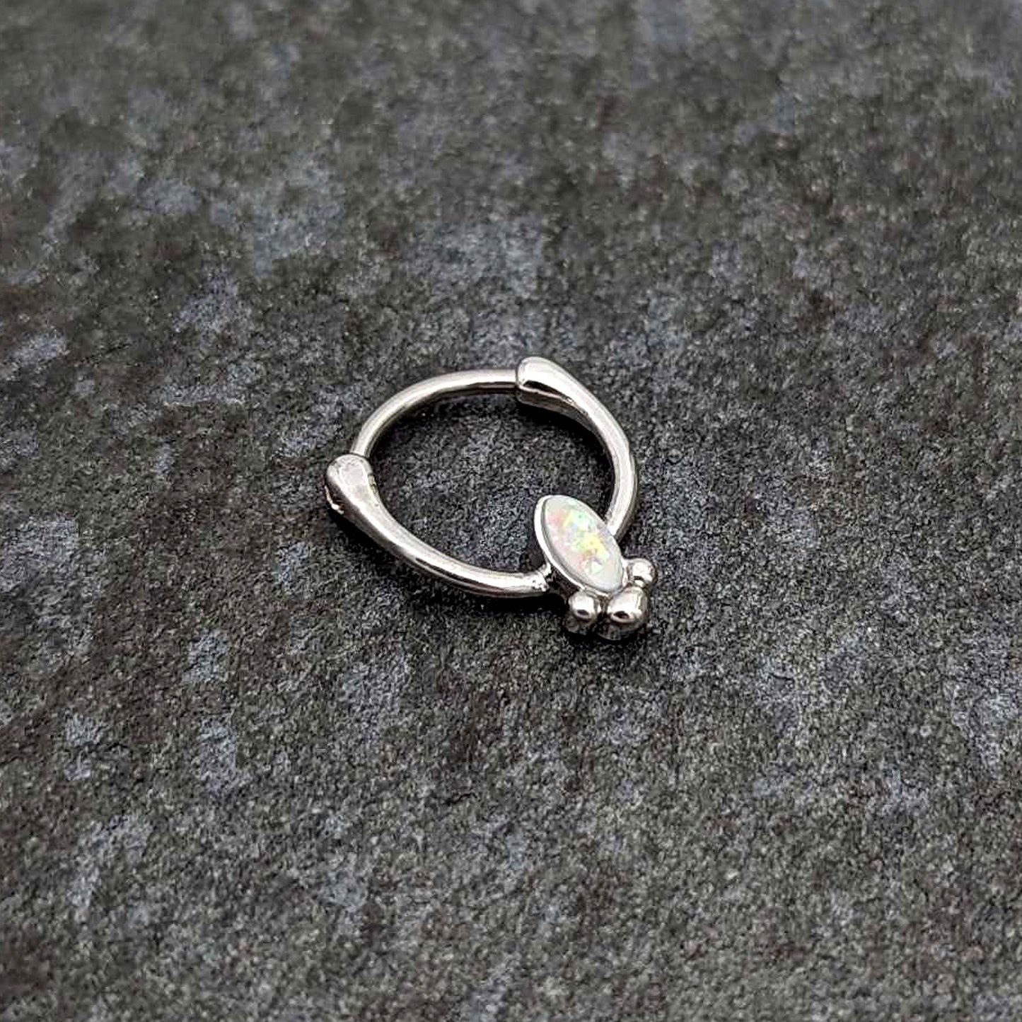 16G 5/16 White Faux Opal Deco Oval Cartilage Clicker