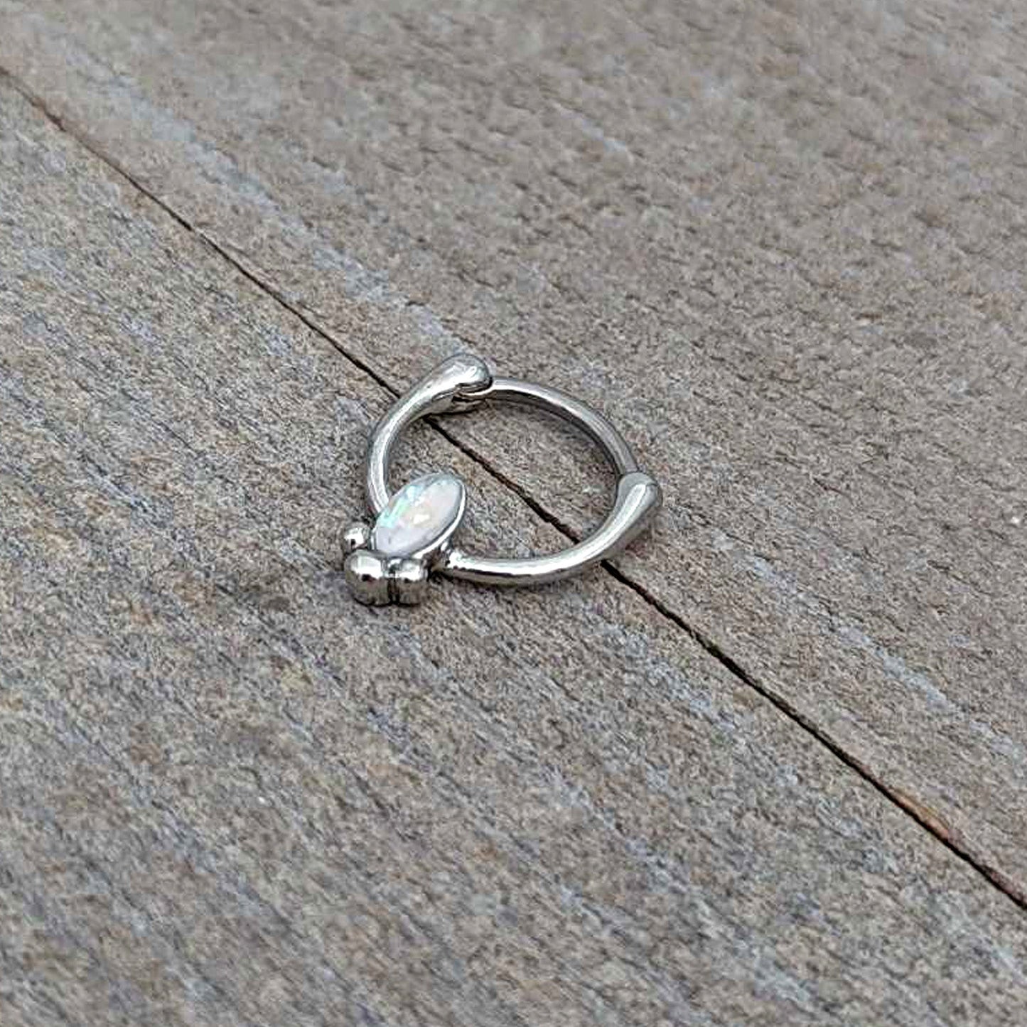 16G 5/16 White Faux Opal Deco Oval Cartilage Clicker