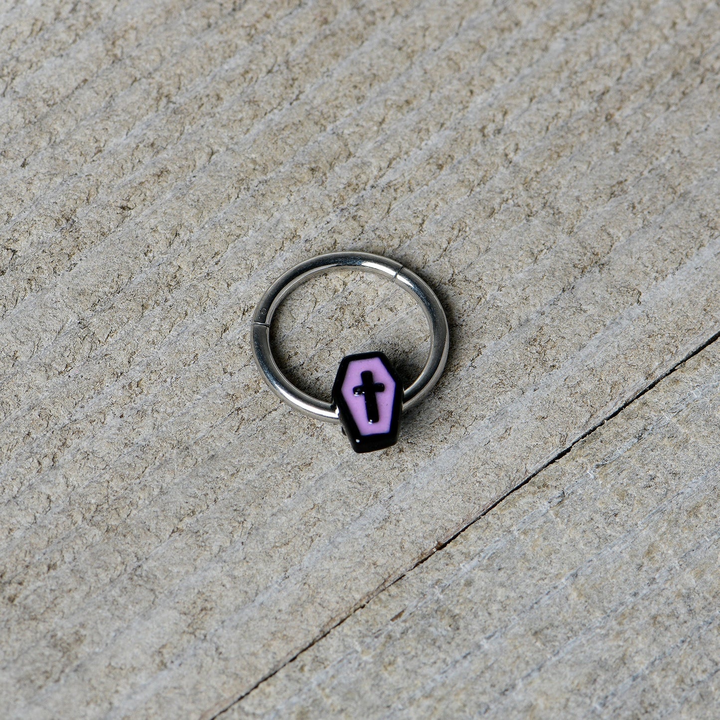 16G 3/8 Creepy Coffin Lt Purple Glow in Dark Hinged Segment Ring