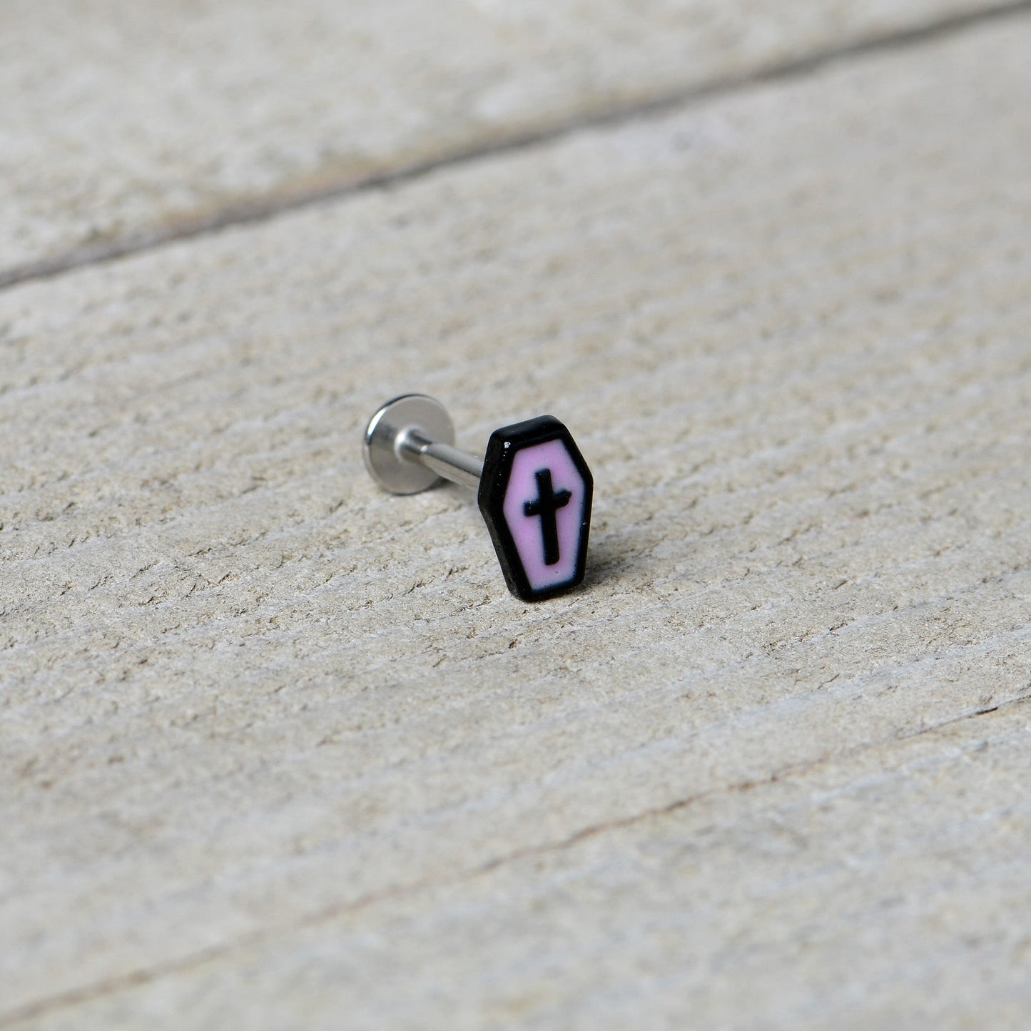 16G 5/16 Creepy Coffin Lt Purple Glow in Dark Labret Monroe Tragus