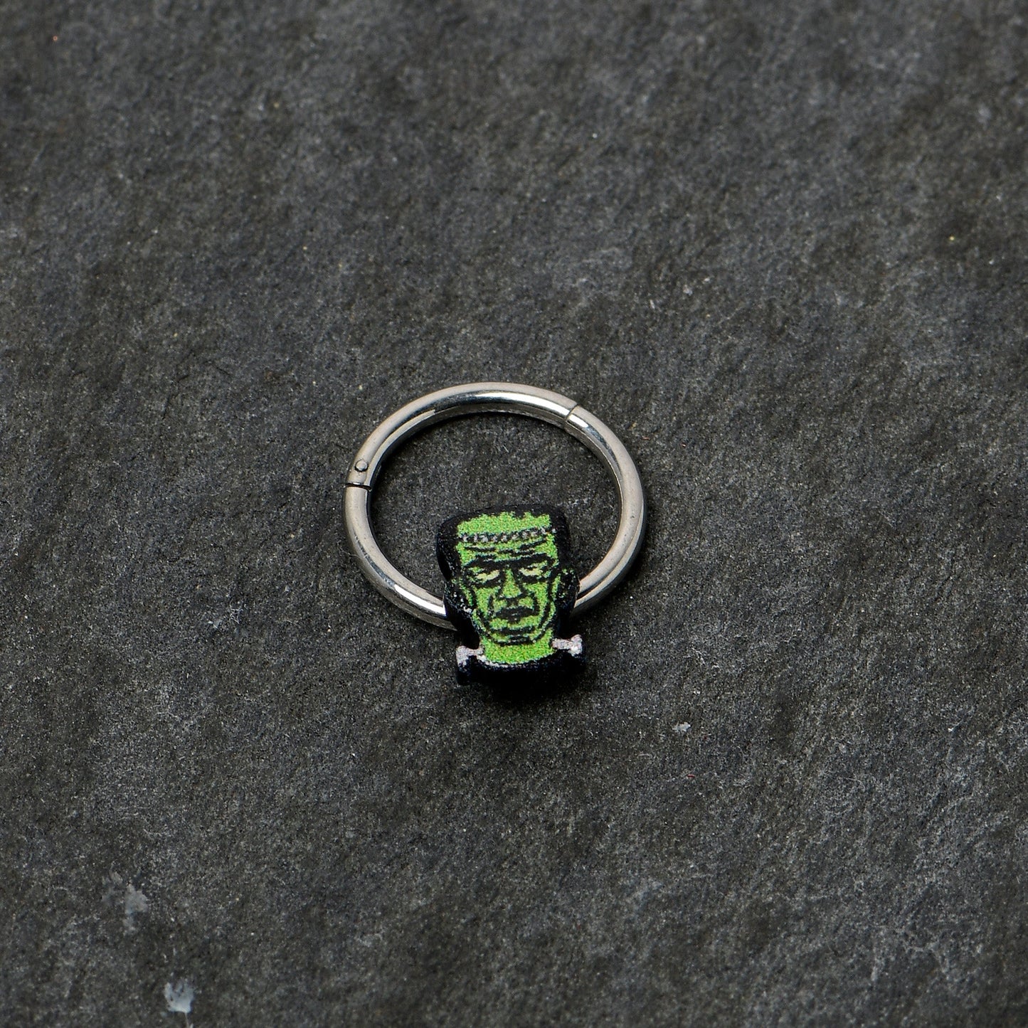 16G 3/8 Frankenstein Head Green Glow in Dark Hinged Segment Ring