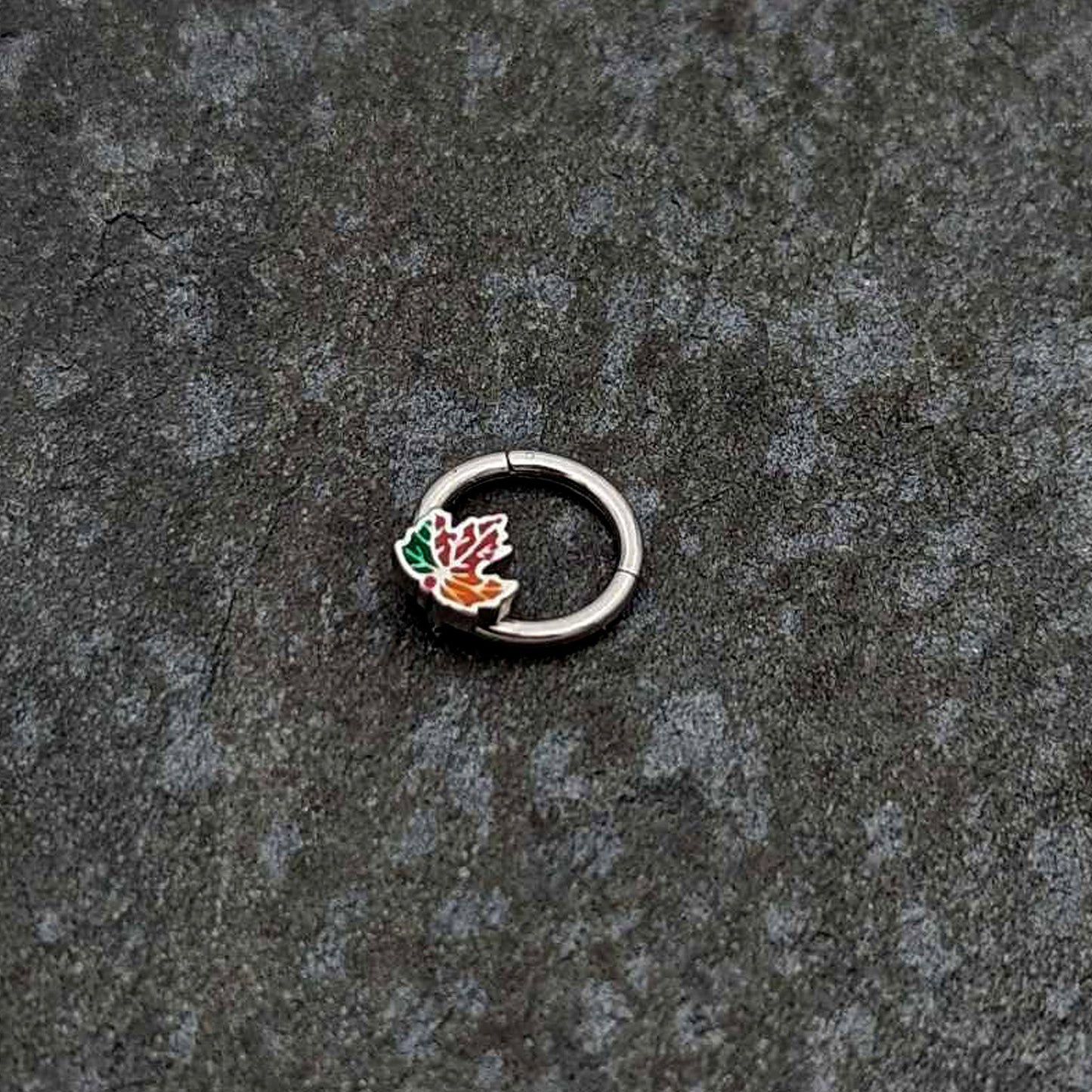 16G 5/16 Tricolor Red Autumn Maple Leaf Hinged Segment Ring