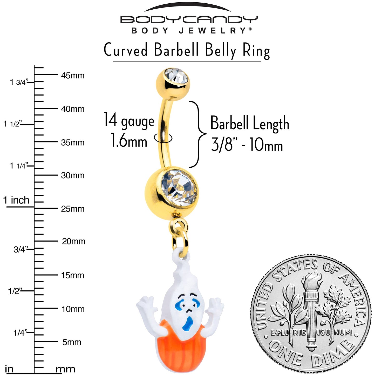Clear Gem Gold Tone Pumpkin Haunter Ghost Dangle Belly Ring