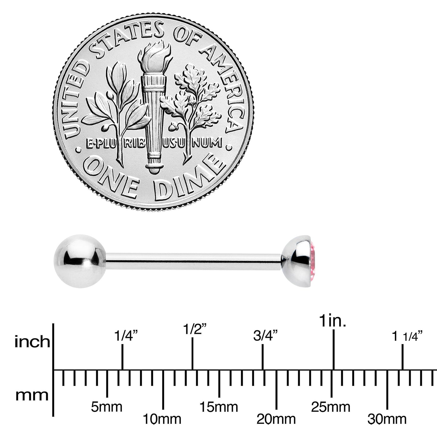 Pink CZ Gem ASTM F-136 Implant Grade Titanium Threadless Barbell Tongue Ring