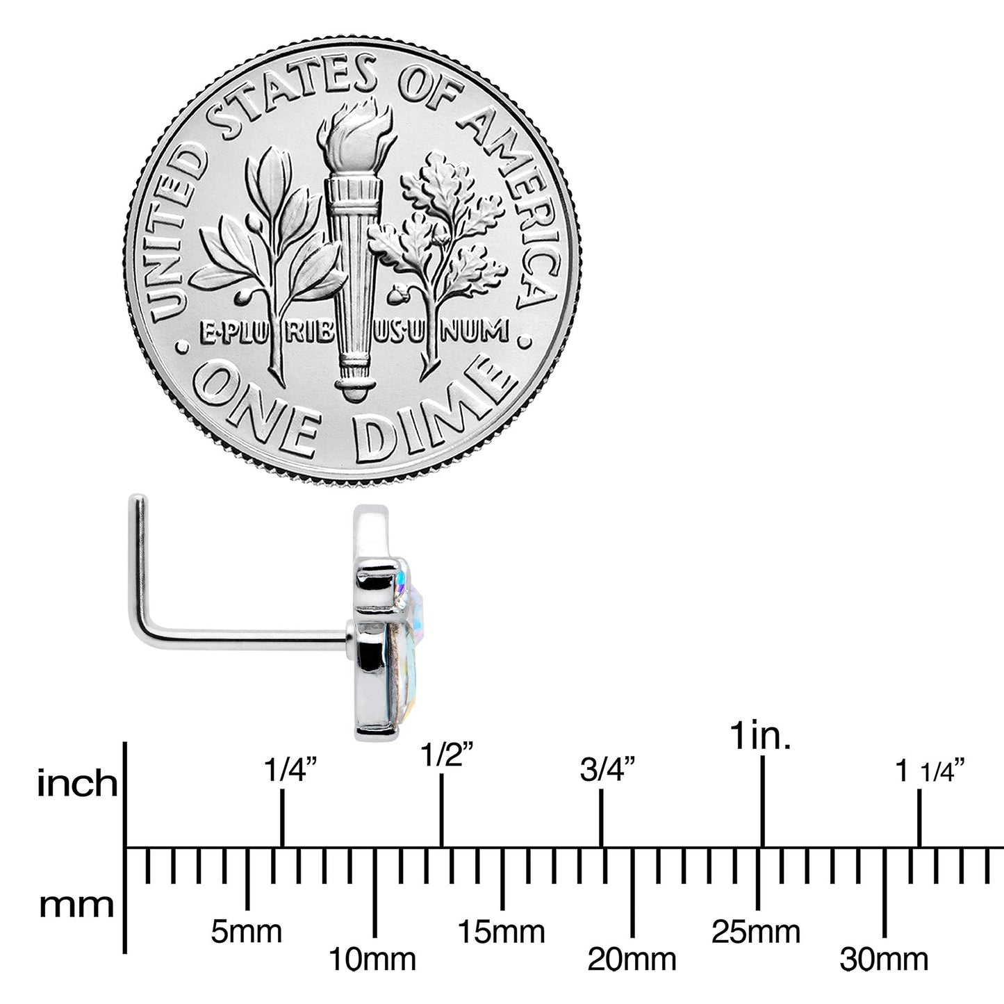 20G 7mm Aurora CZ Gem Fleur de Lis Butterfly L Shape Nose Ring