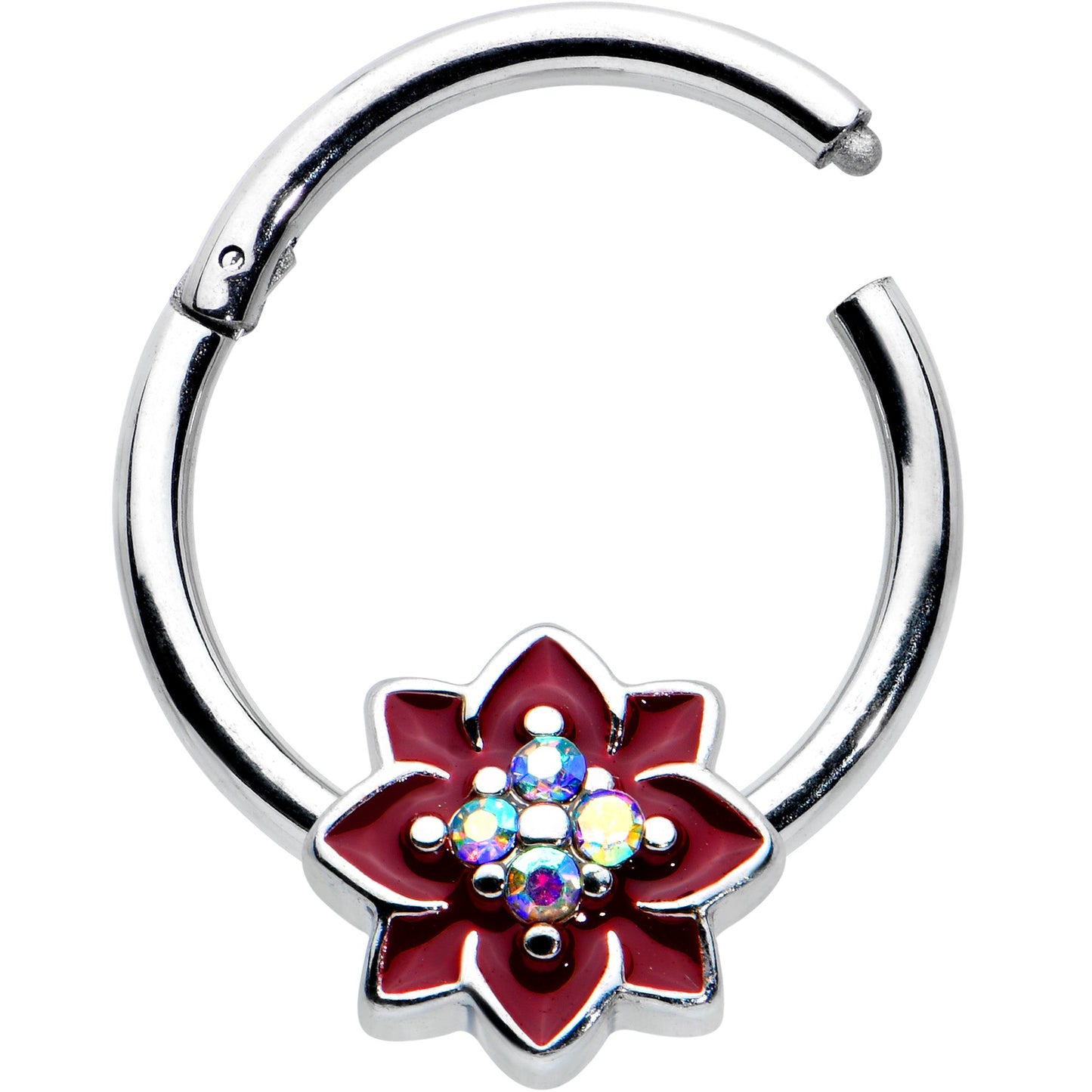 16G 3/8 Aurora Gem Poinsettia Flower Festive Hinged Segment Ring