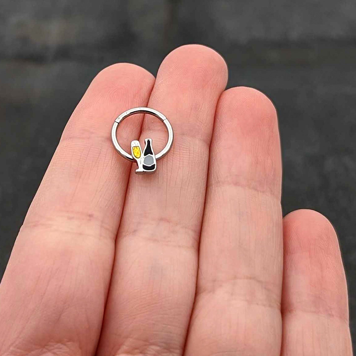 16G 3/8 Champagne Bottle Flute Yellow Hinged Segment Ring
