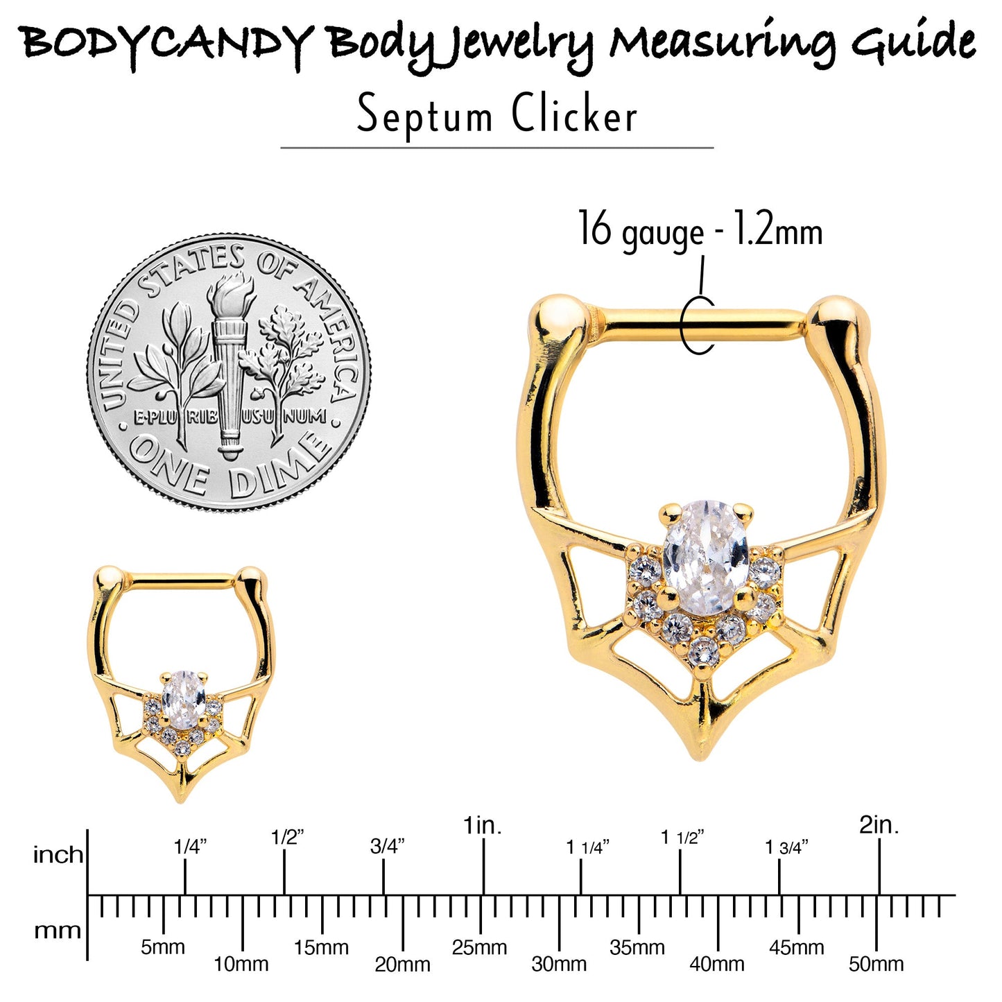 16G 5/16 Clear Gem Gold Tone Spider Bat Cartilage Clicker