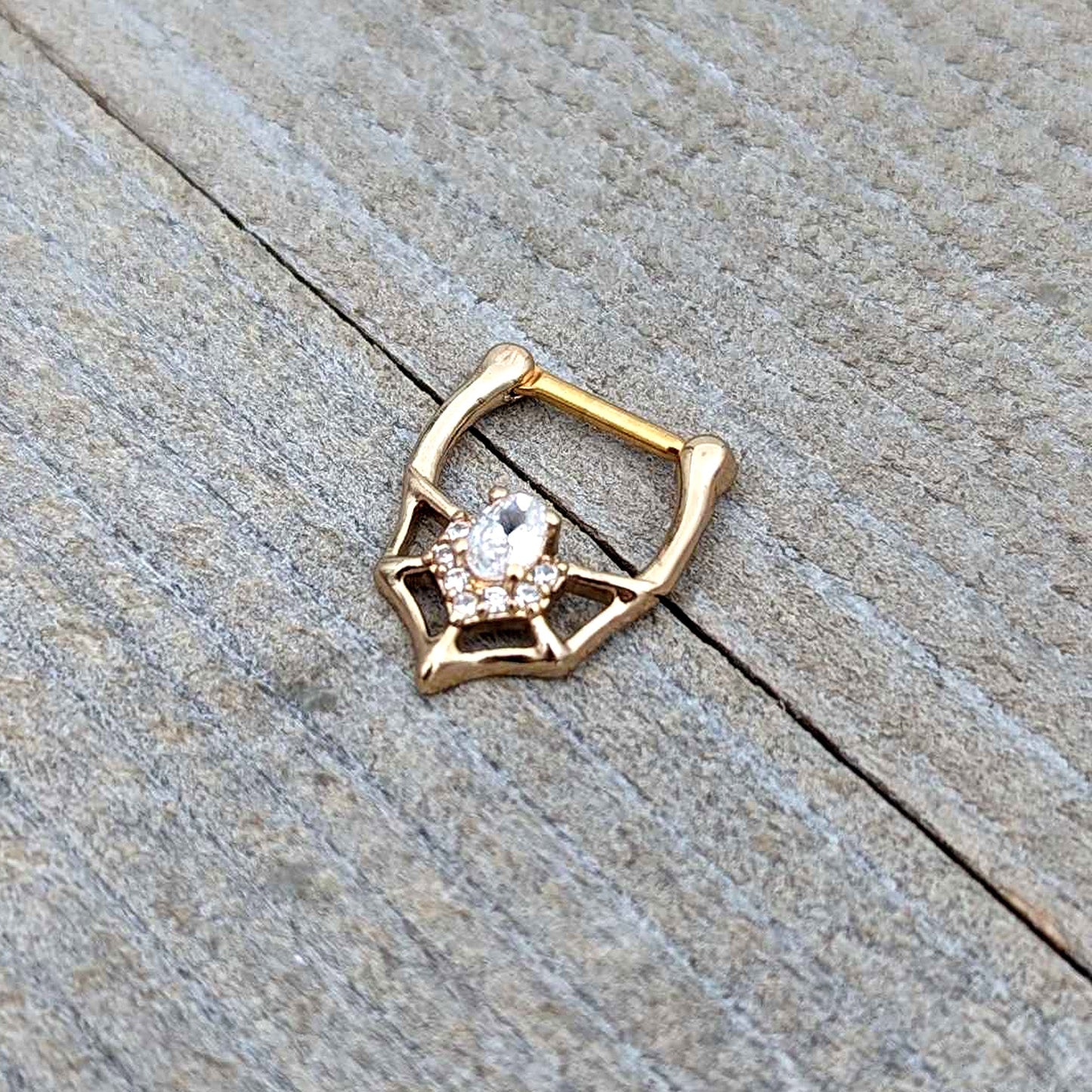 16G 5/16 Clear Gem Gold Tone Spider Bat Cartilage Clicker