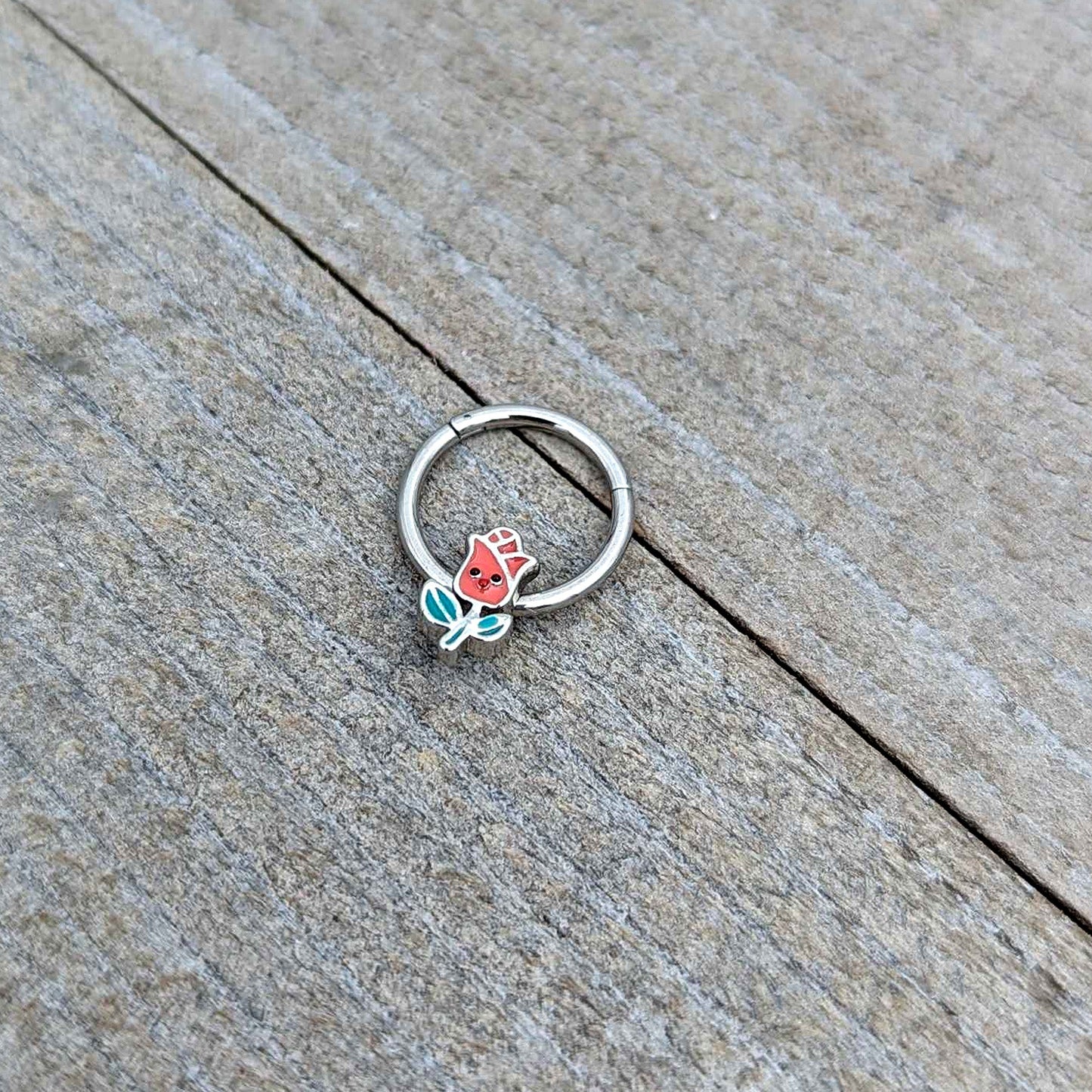 16G 3/8 Sweet Happy Rose Flower Hinged Segment Ring