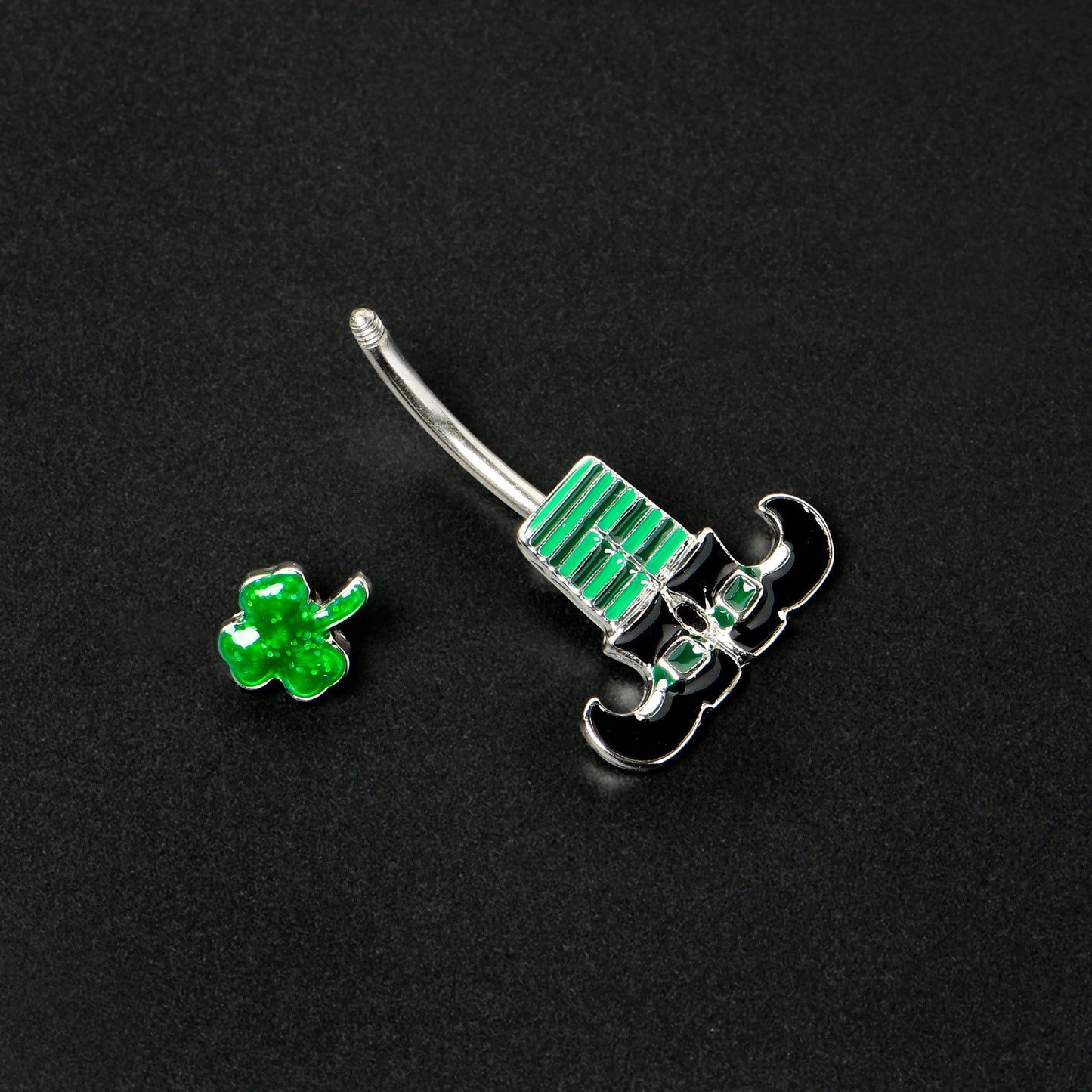 Leprechaun Legs Shamrock St Patricks Double Mount Belly Ring