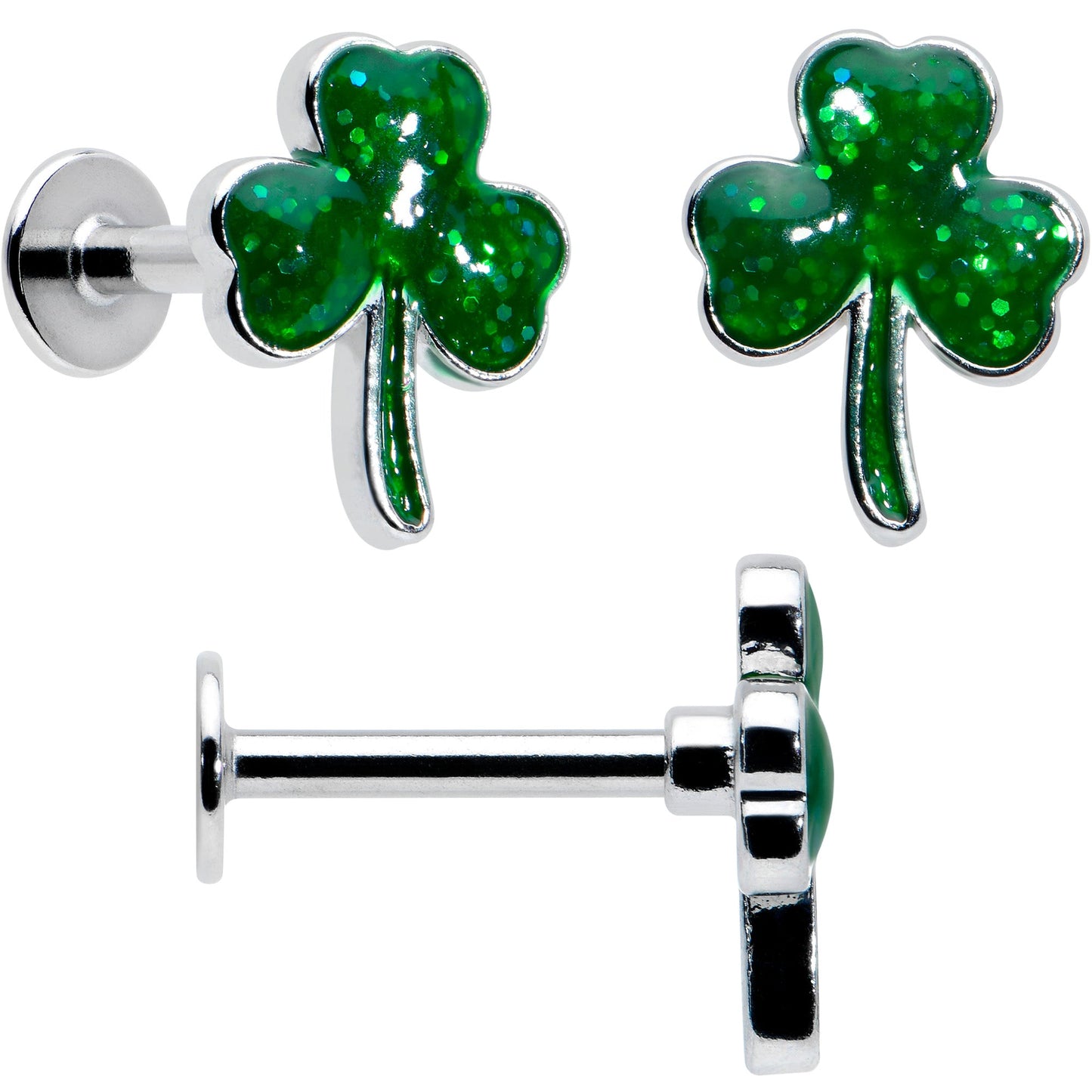 16G 1/4 Leprechaun Legs Shamrock UV Glow Labret Set of 3