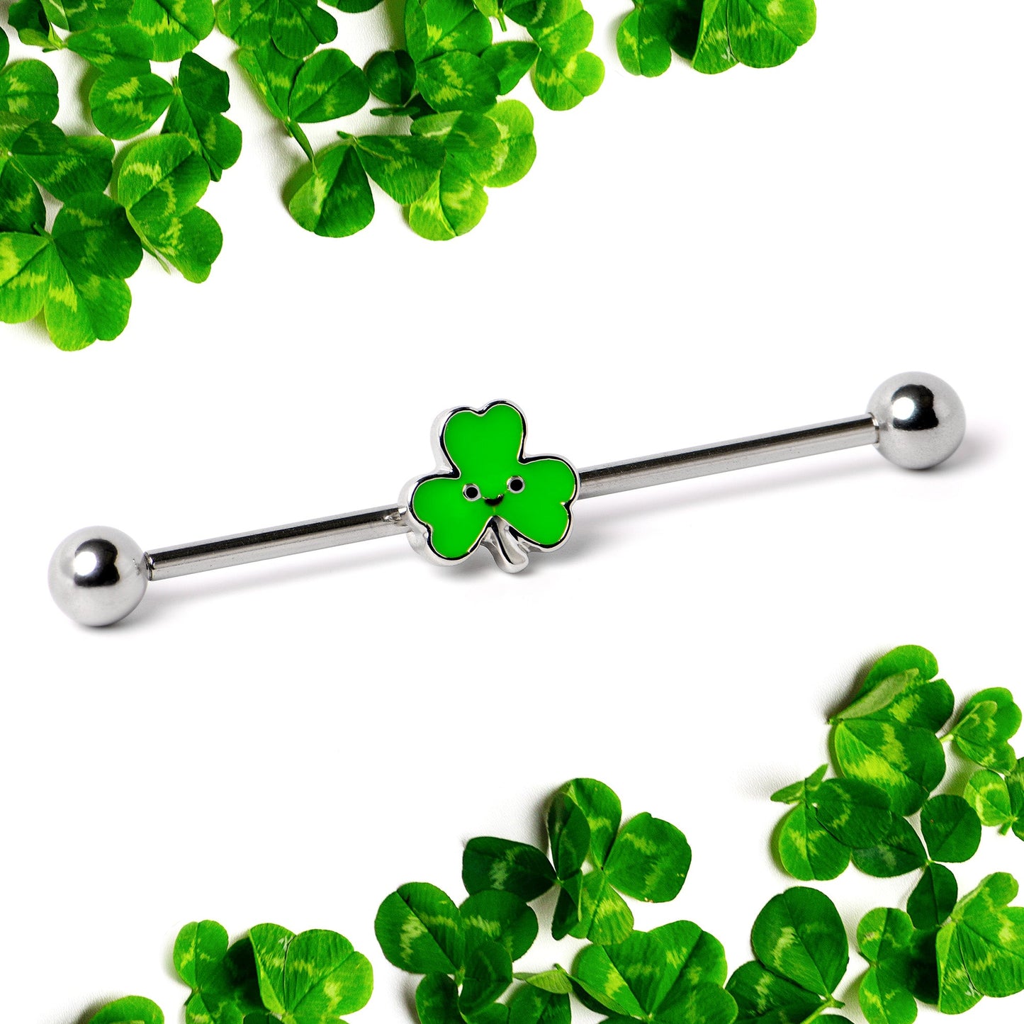 14G Sweet Happy Shamrock St Patricks Industrial Barbell 38mm