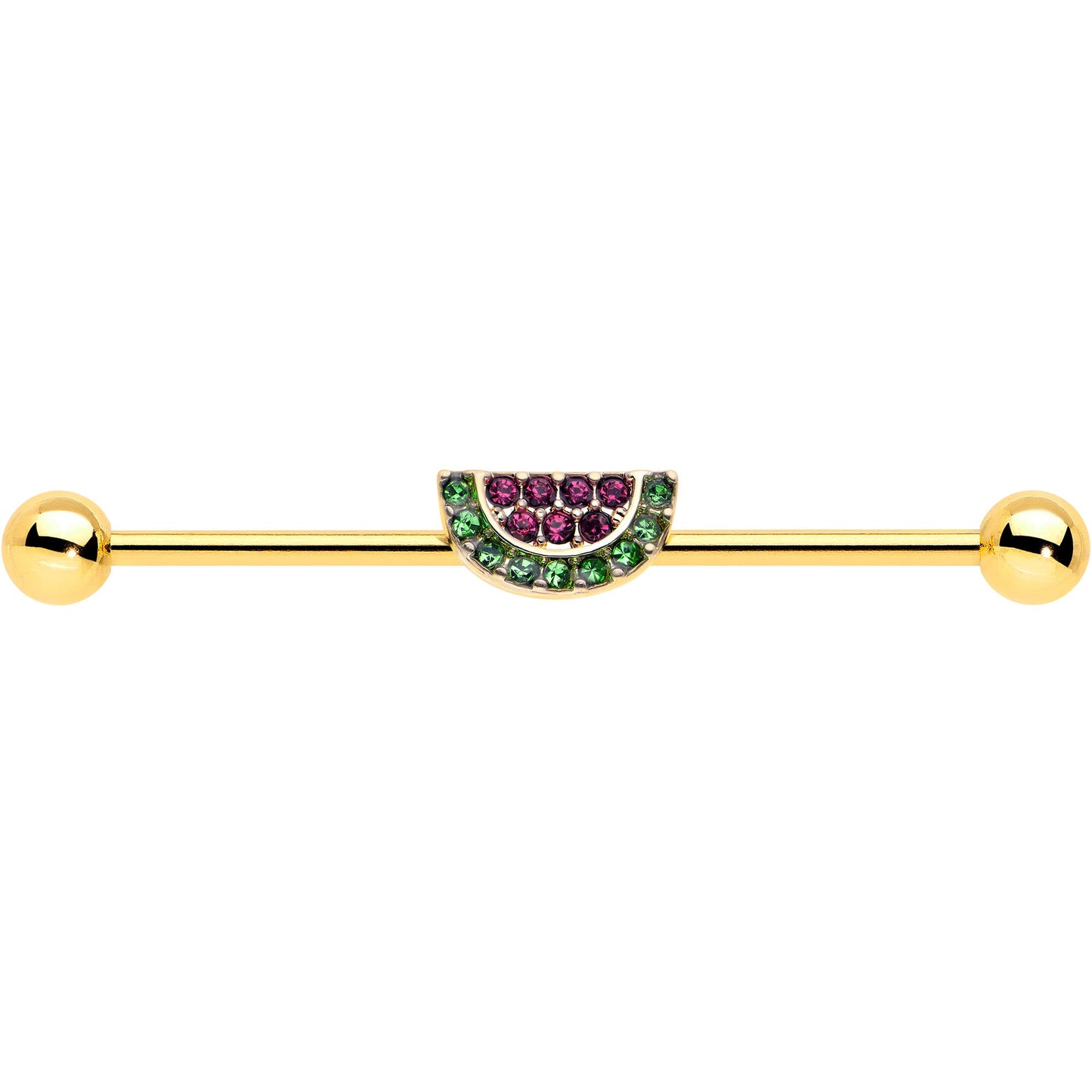14G Pink Green Gem Gold Hue Watermelon Yum Industrial Barbell 38mm