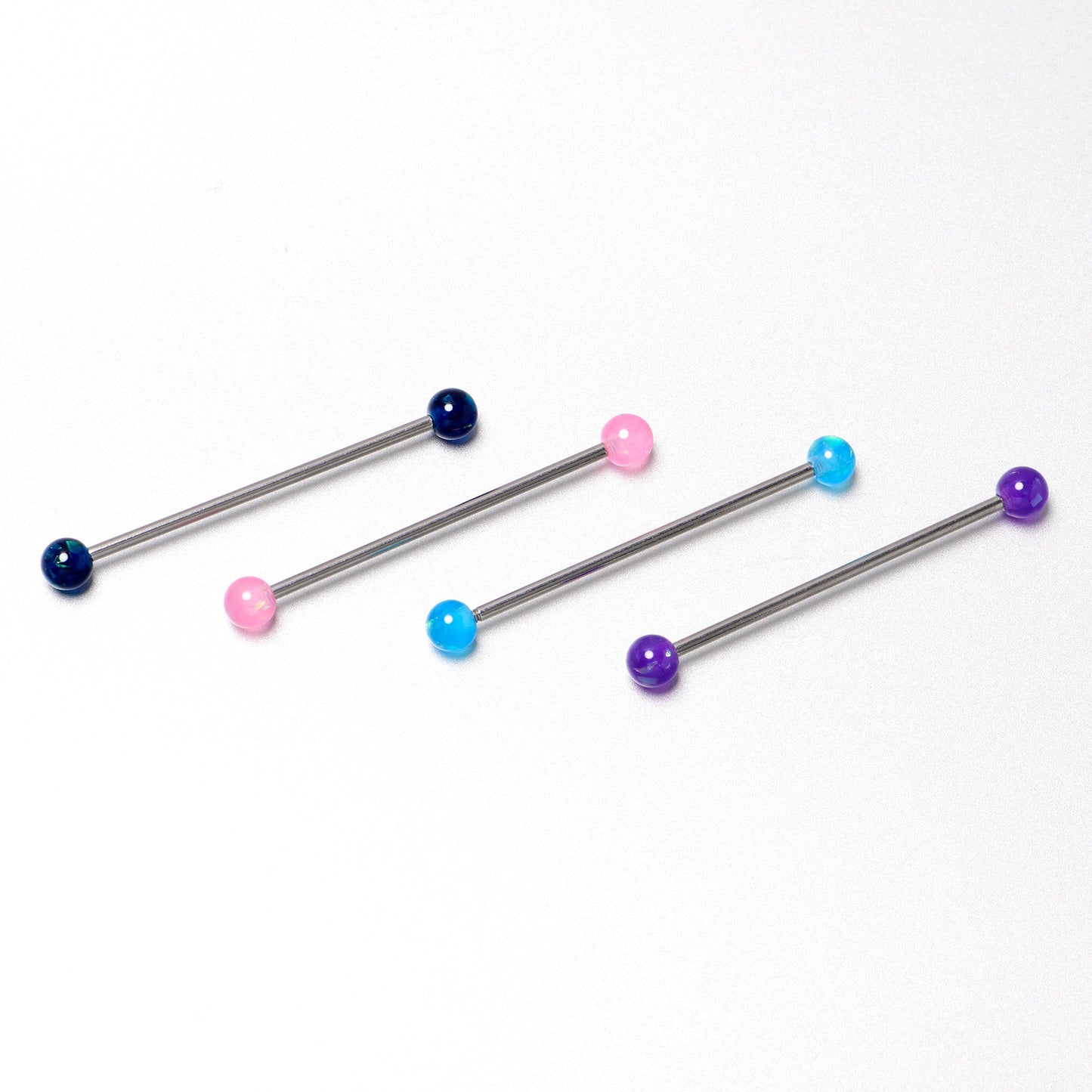 14G Pink Blue Purple Faux Opal Pack Industrial Barbell Set of 4