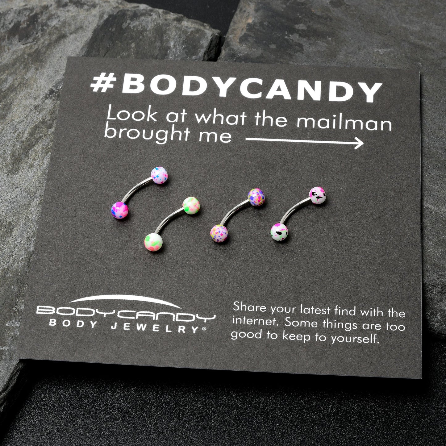 16G 3/8 Splatter Pink Green Blue Curved Eyebrow Ring Set of 4