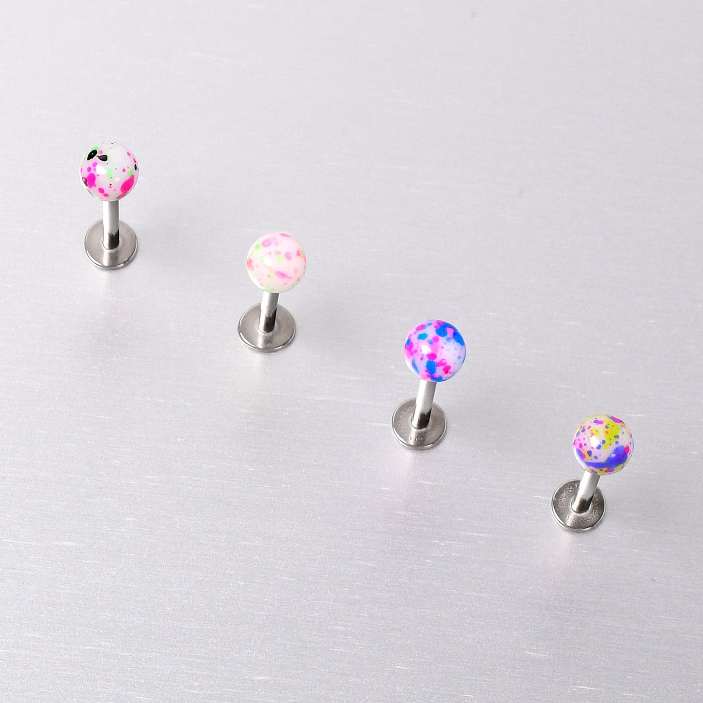 16G 3/8 Splatter Pink Blue Labret Monroe Tragus Set of 4