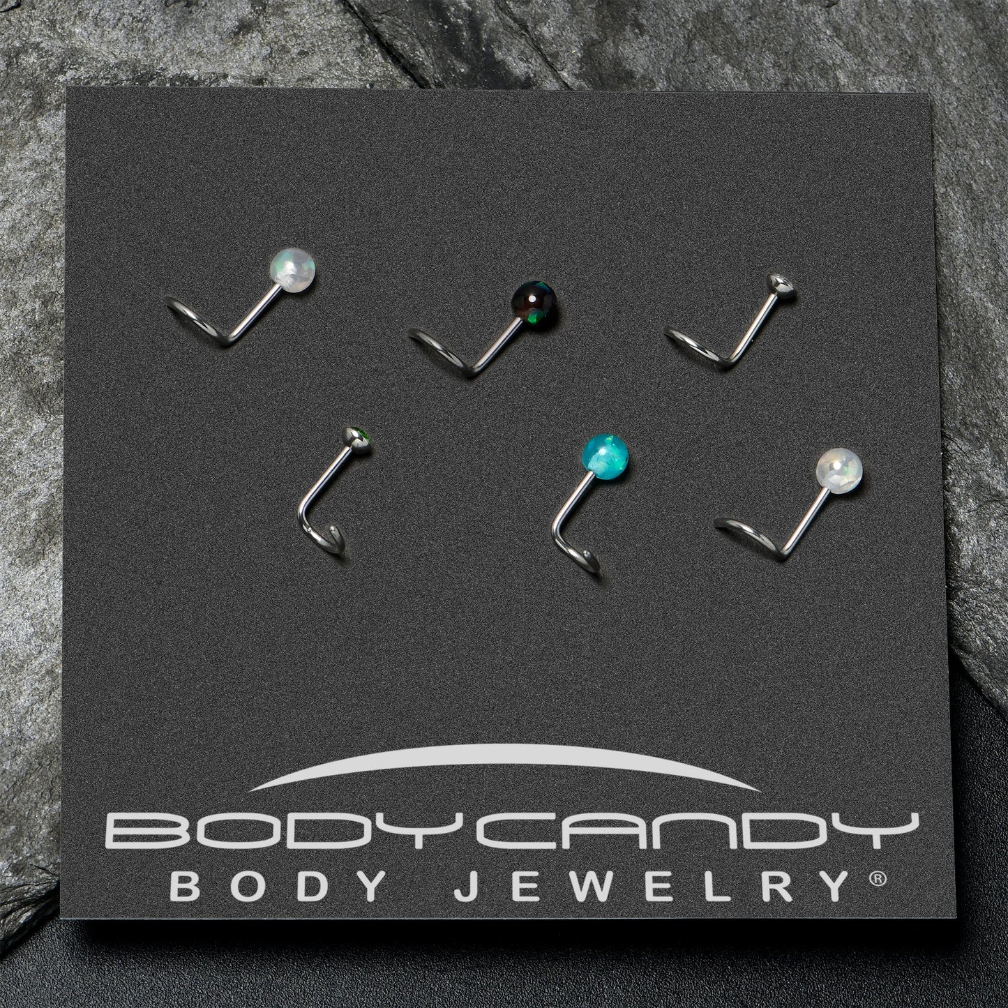 20G Nose Screw Gem Faux Opal Pack Dynasty Nose Ring Set of 6