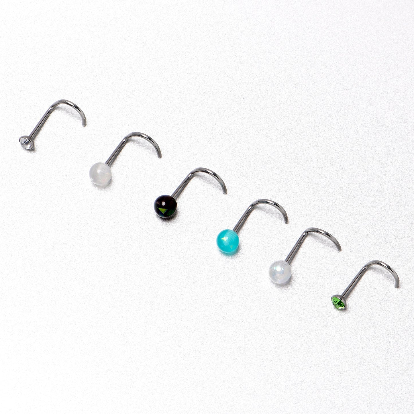 20G Nose Screw Gem Faux Opal Pack Dynasty Nose Ring Set of 6
