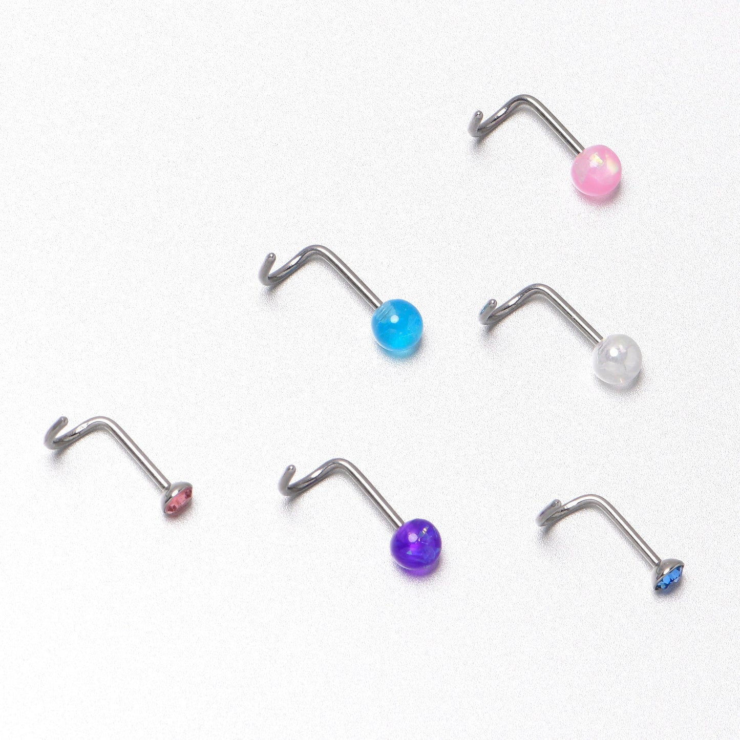 20G Nose Screw Gem Faux Opal Pack Pretty  Nose Ring Set of 6