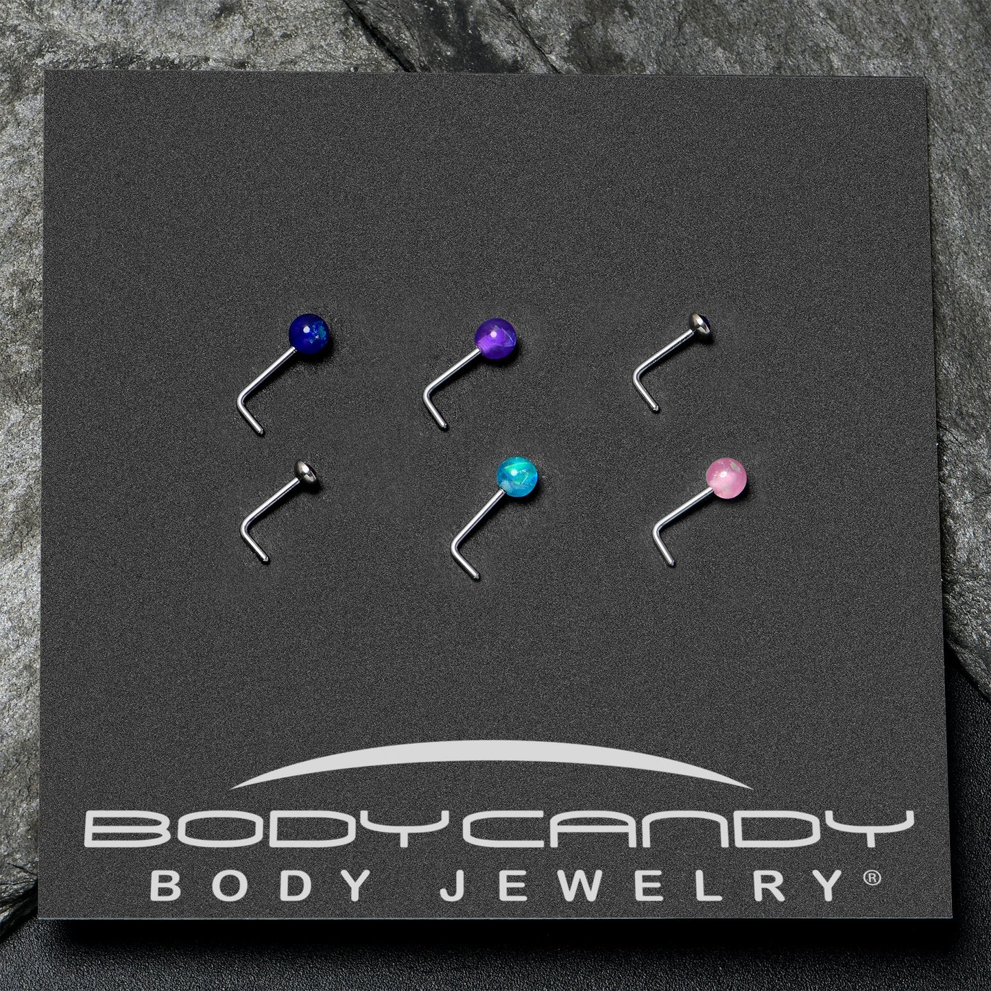 20G 1/4 Purple Gem Blue Pink Faux Opal Pack L Shape Nose Ring Set of 6