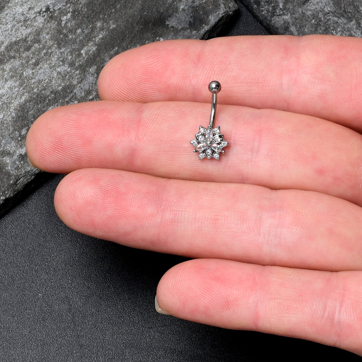 16G 5/16 Aurora CZ Gem Snowflake Style Curved Eyebrow Ring
