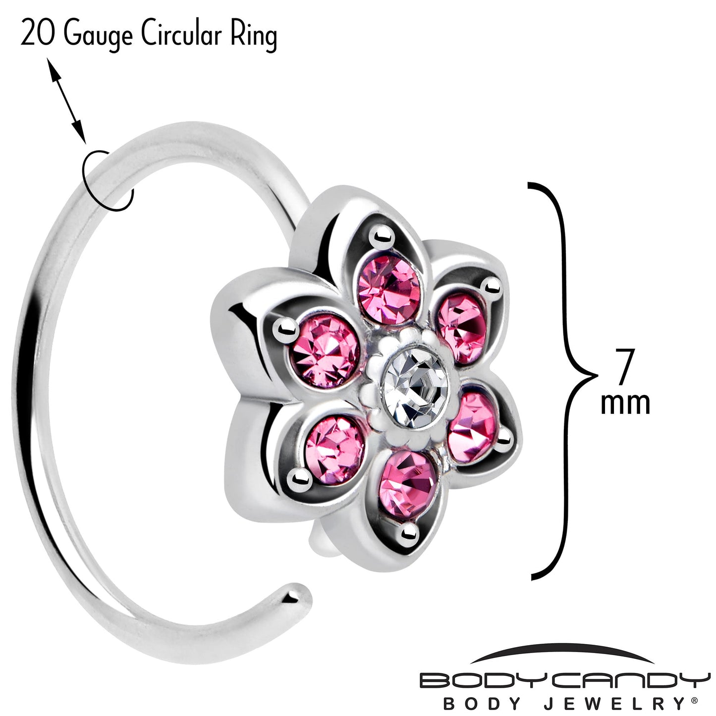 20G 5/16 Pink Radiant Blossom Flower Nose Hoop