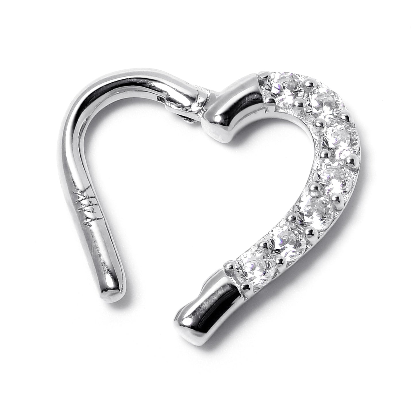 16G 5/16 14k White Gold CZ Paved Ultra Luxe Left Hinged Heart Segment Ring
