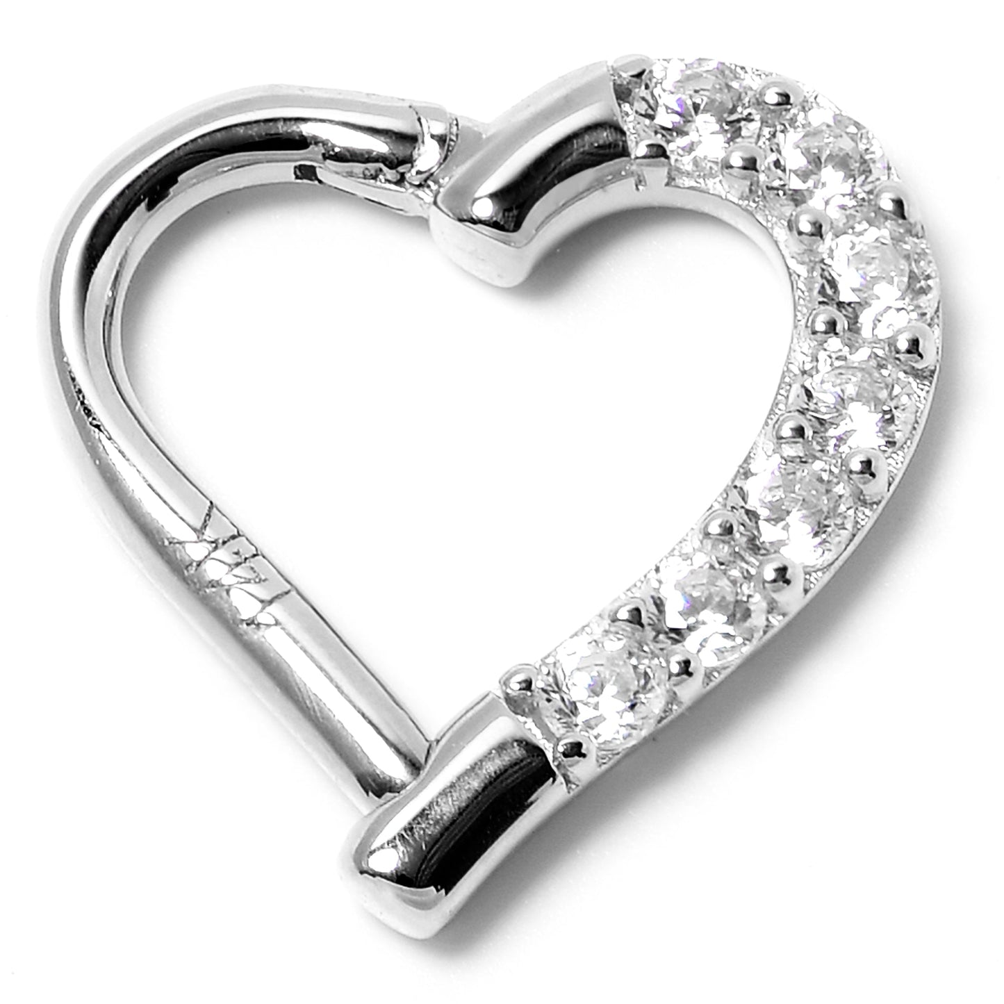 16G 5/16 14k White Gold CZ Paved Ultra Luxe Left Hinged Heart Segment Ring