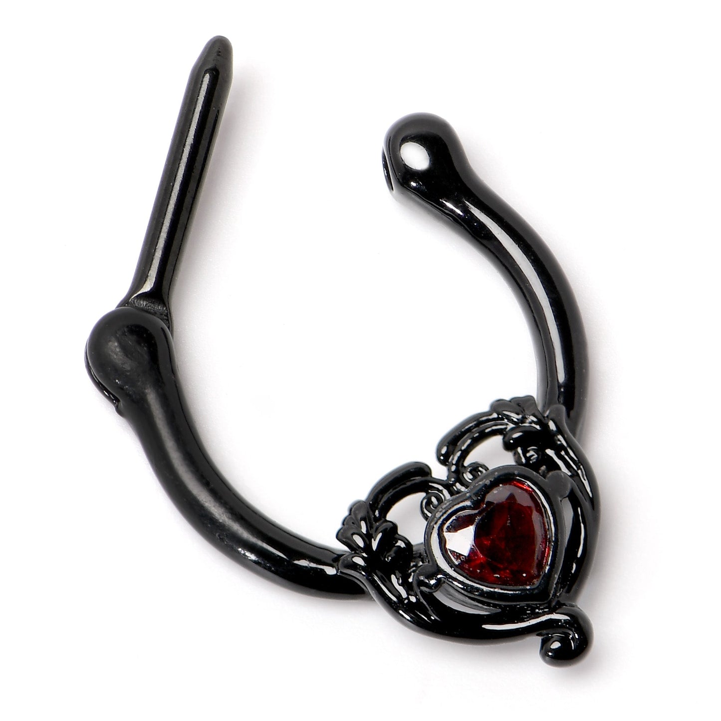 16G 5/16 Red CZ Gem Black Passion Heart Cartilage Clicker